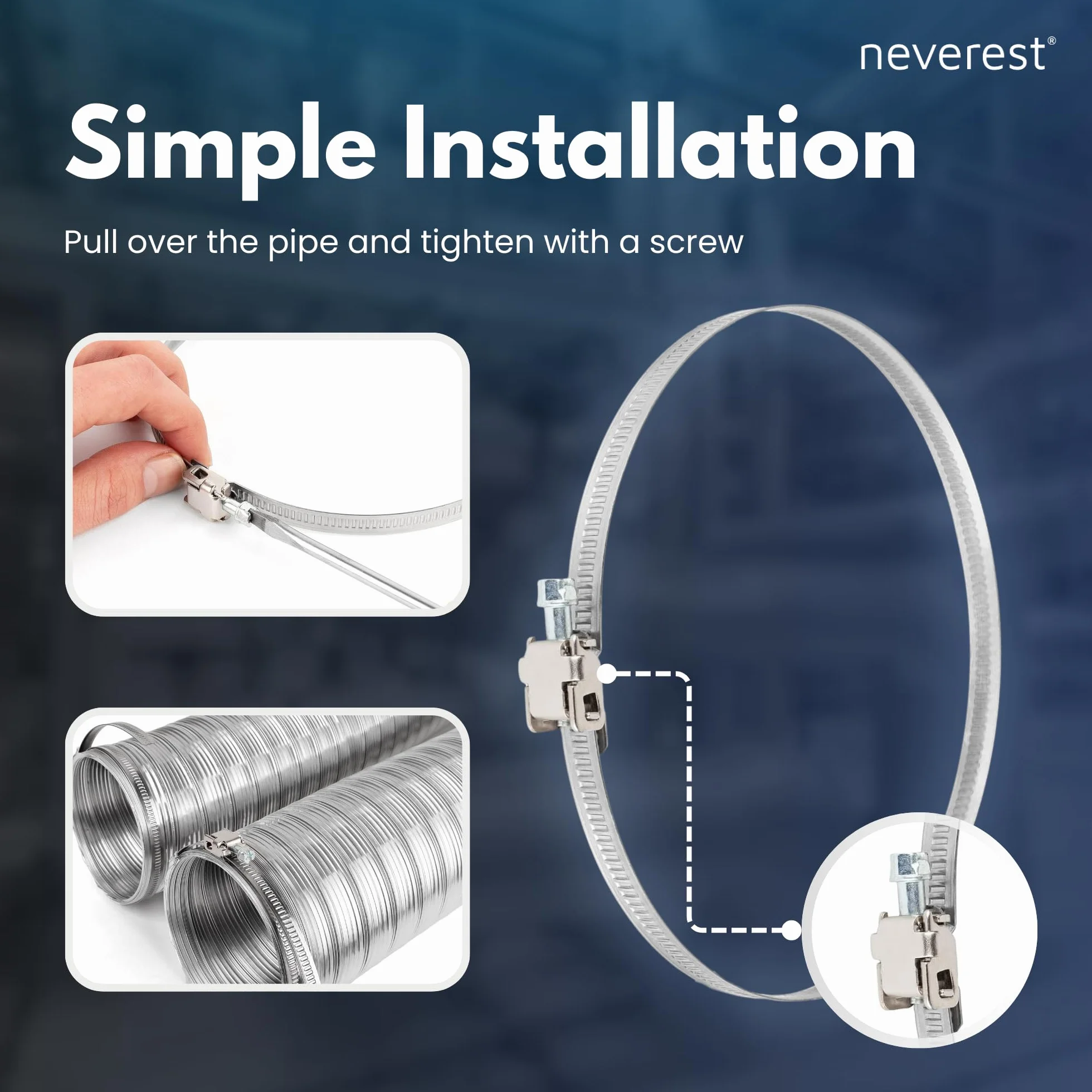 neverest® Set di 2 fascette stringitubo professionali in acciaio inox, 150 mm, fascetta stringitubo con attacco a vite per asciugatrice, tubo di scarico, tubo in alluminio flessibile, ventilatore di