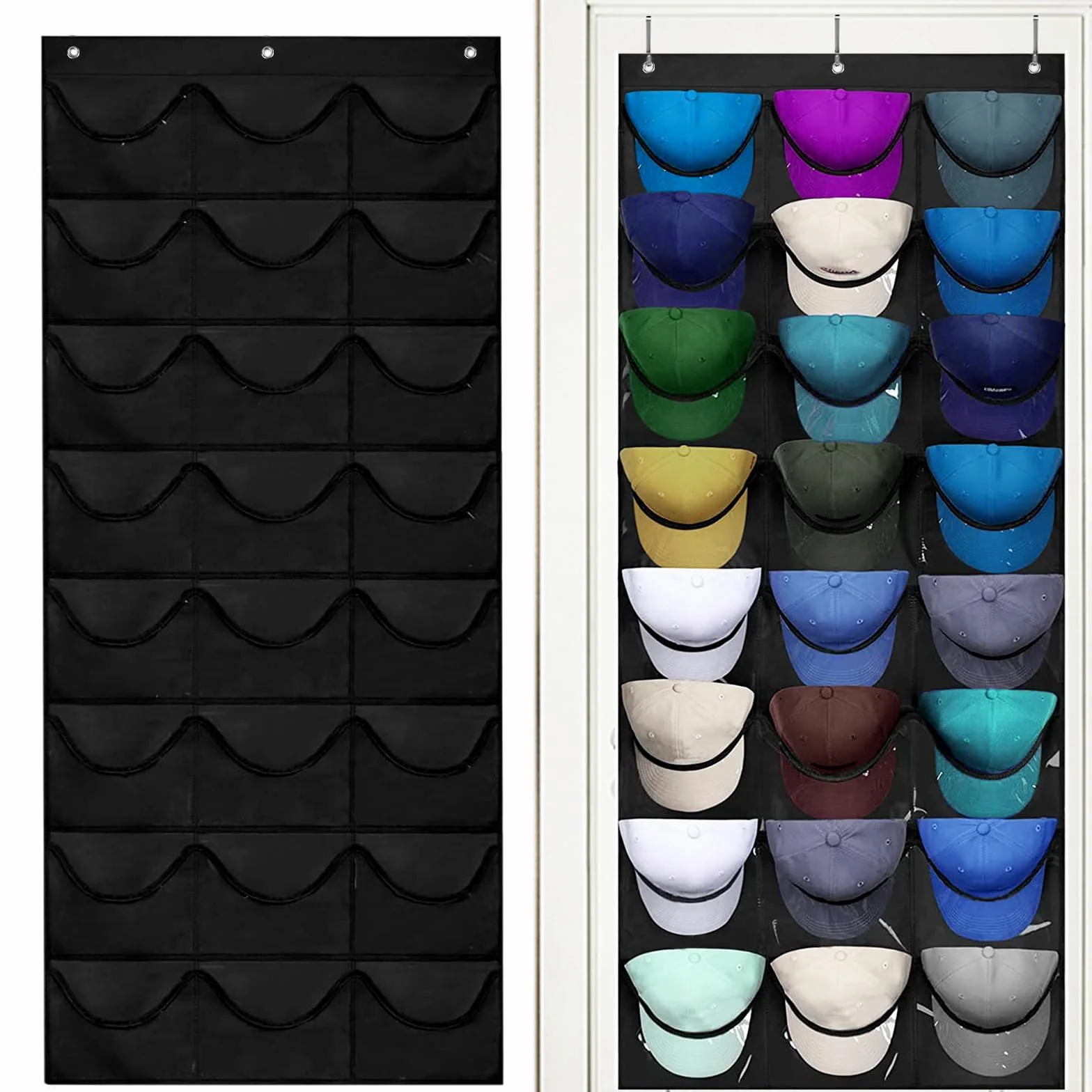 Porta Cappelli da Baseball 24 Tasche Organizer Sulla Porta Nero