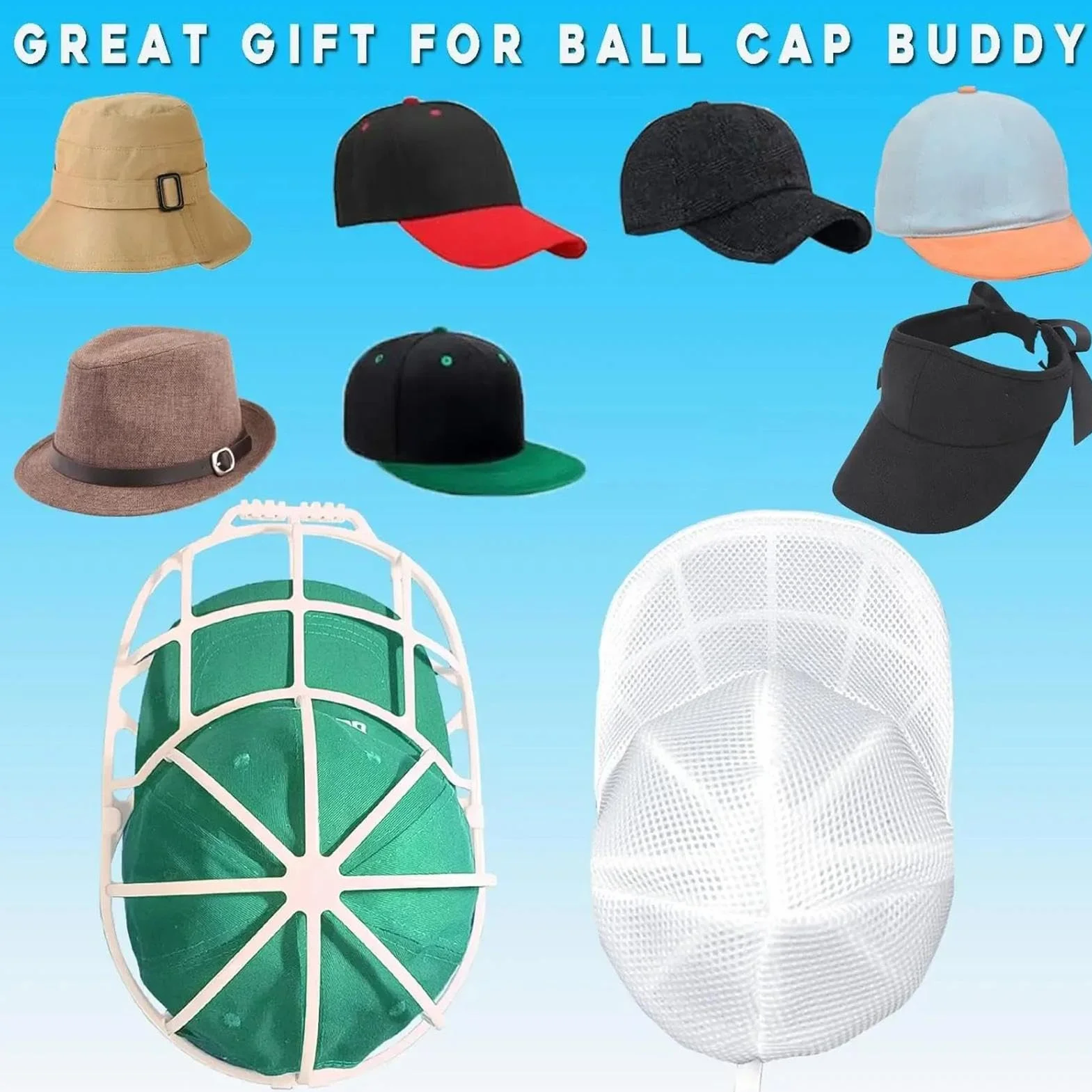Protezione per cappellino per lavatrice – Supporto portaoggetti per copricapo | Gabbia di lavaggio per cappellino da baseball