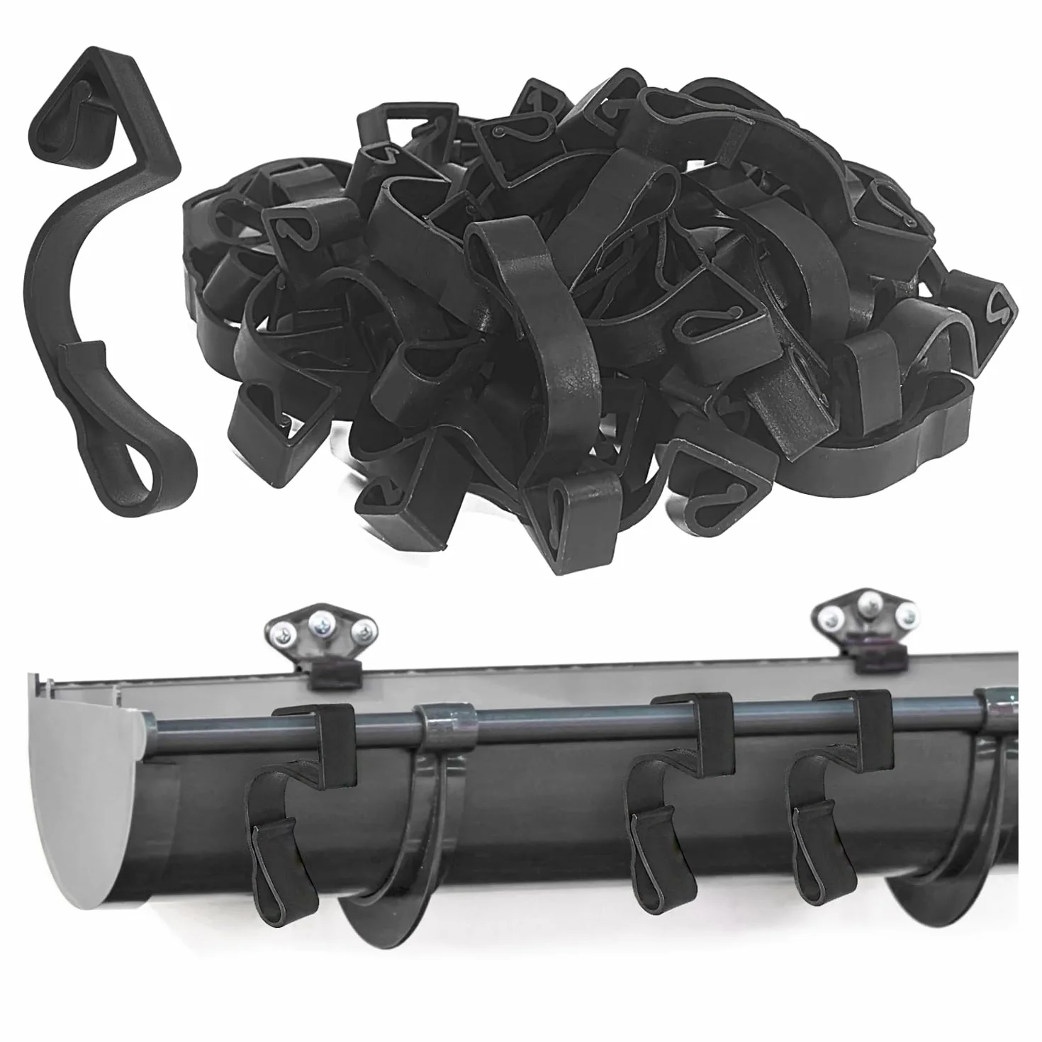 com-four® 50x ganci per grondaie per lucine - ganci per grondaie in plastica - fissaggio per illuminazione esterna natalizia - supporto per lucine