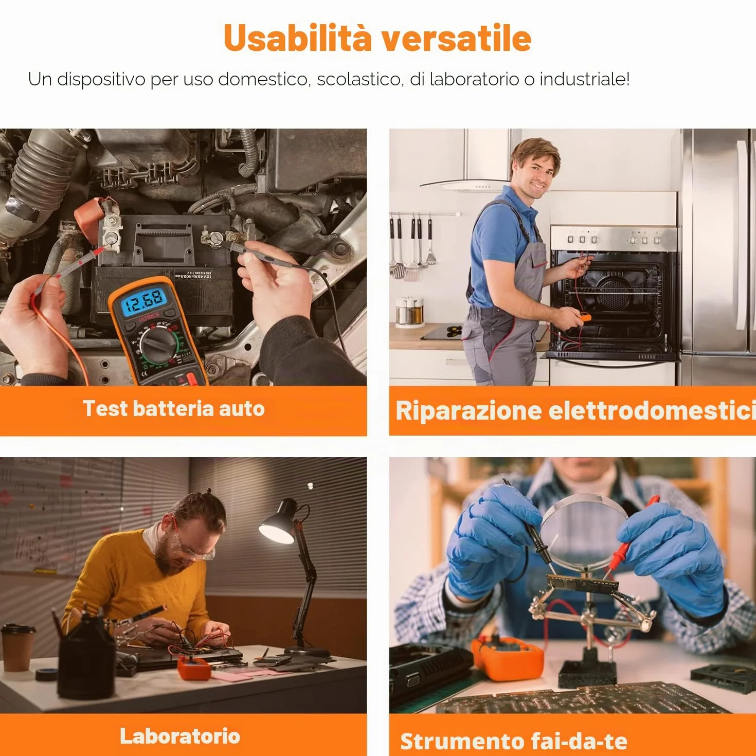 ULTRICS Multimetro Digitale Professionale, Voltmetro Amperometro Ohmmetro DC/AC, Tester Elettrico Portatile