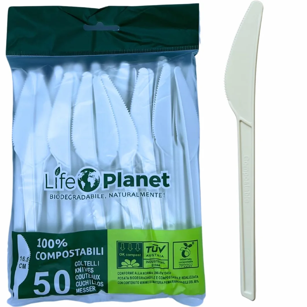Coltelli Usa e getta in cPLA 1000, Posate Biodegradabili Compostabili, Stoviglie Monouso Naturali