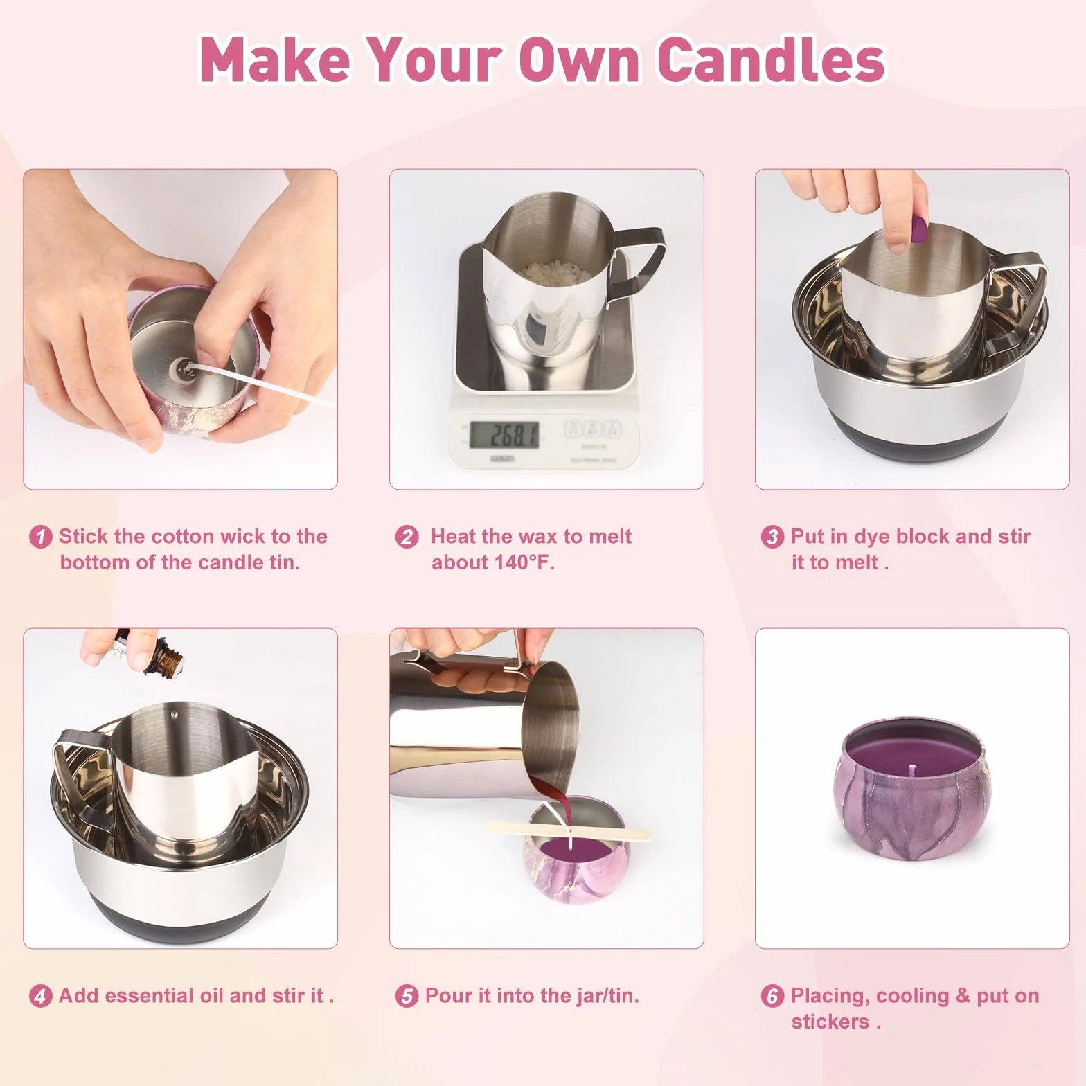 LDUMODUW Set di candele fai da te, candele fai da te per adulti, principianti, candele profumate fai da te con cera d'api 625 g, 16 coloranti, bicchieri da 6 oz