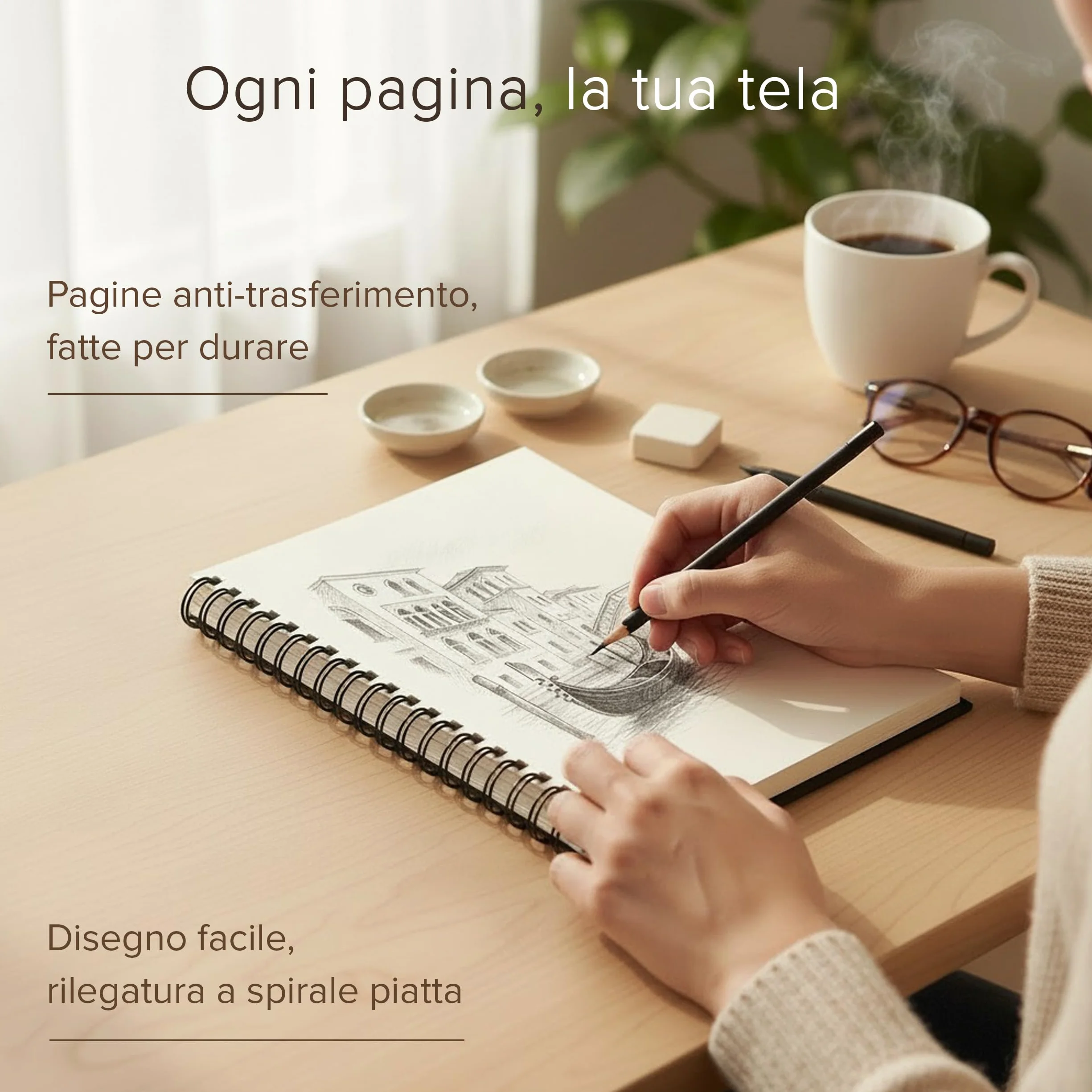 Blocco per Schizzi A4 con Copertina Rigida 200 g/m² Spirale 21 x 29 cm 40 Fogli 80 Pagine