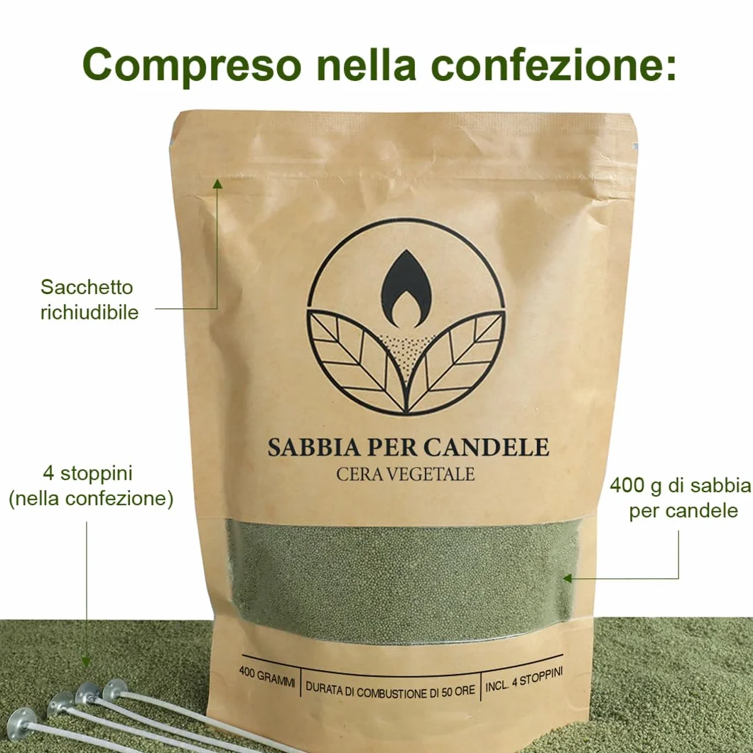 comforder Sabbia per Candele con Stoppini, Granelli di Cera, Kit Candele Fai da Te, Pearl Candle, 400 g Perle di Cera per Candele + 4 Stoppini (Verde Muschio)
