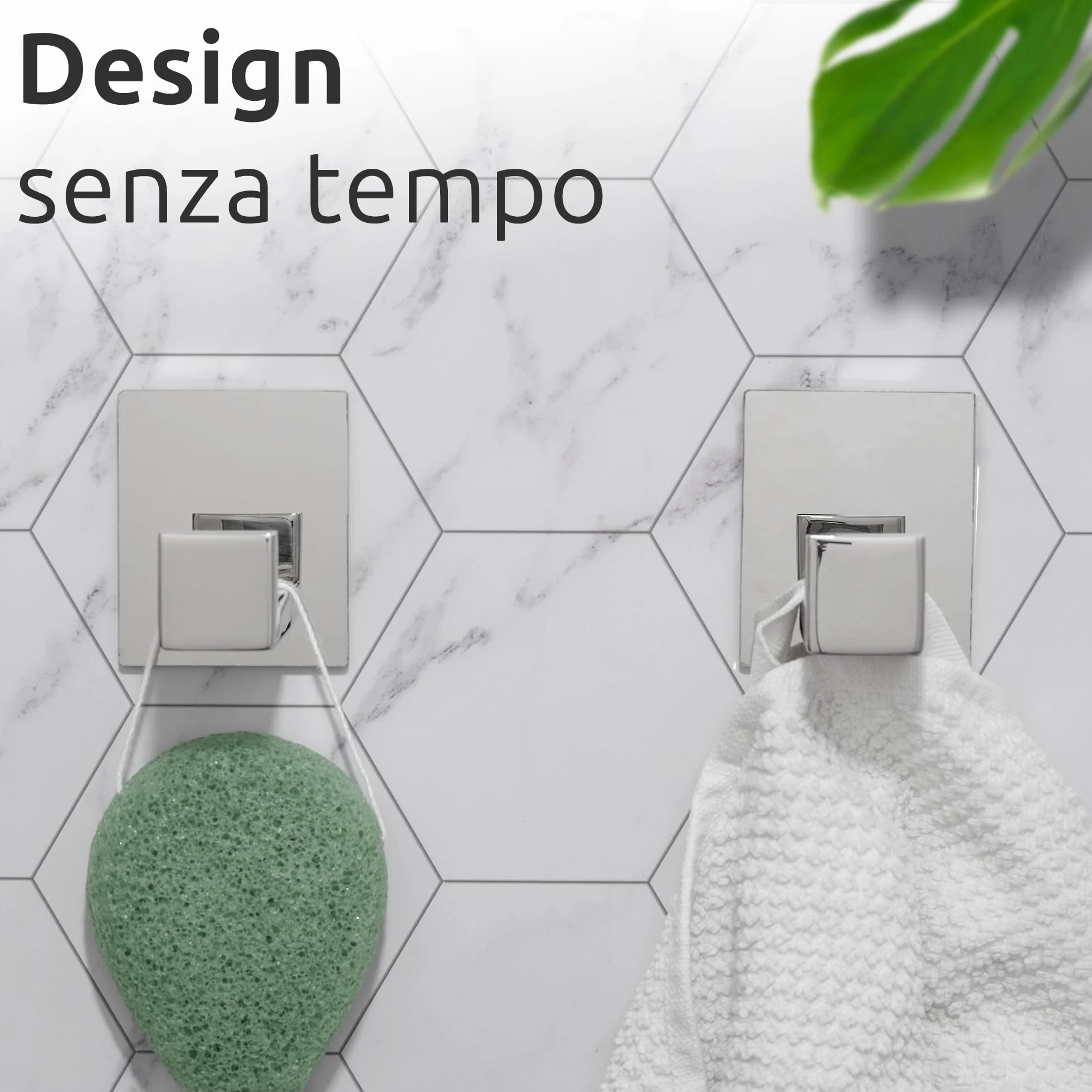ECENCE Ganci Adesivi 2x, Appendi asciugamani cromo portasciugamani in Acciaio Inox, Gancio autoadesivo