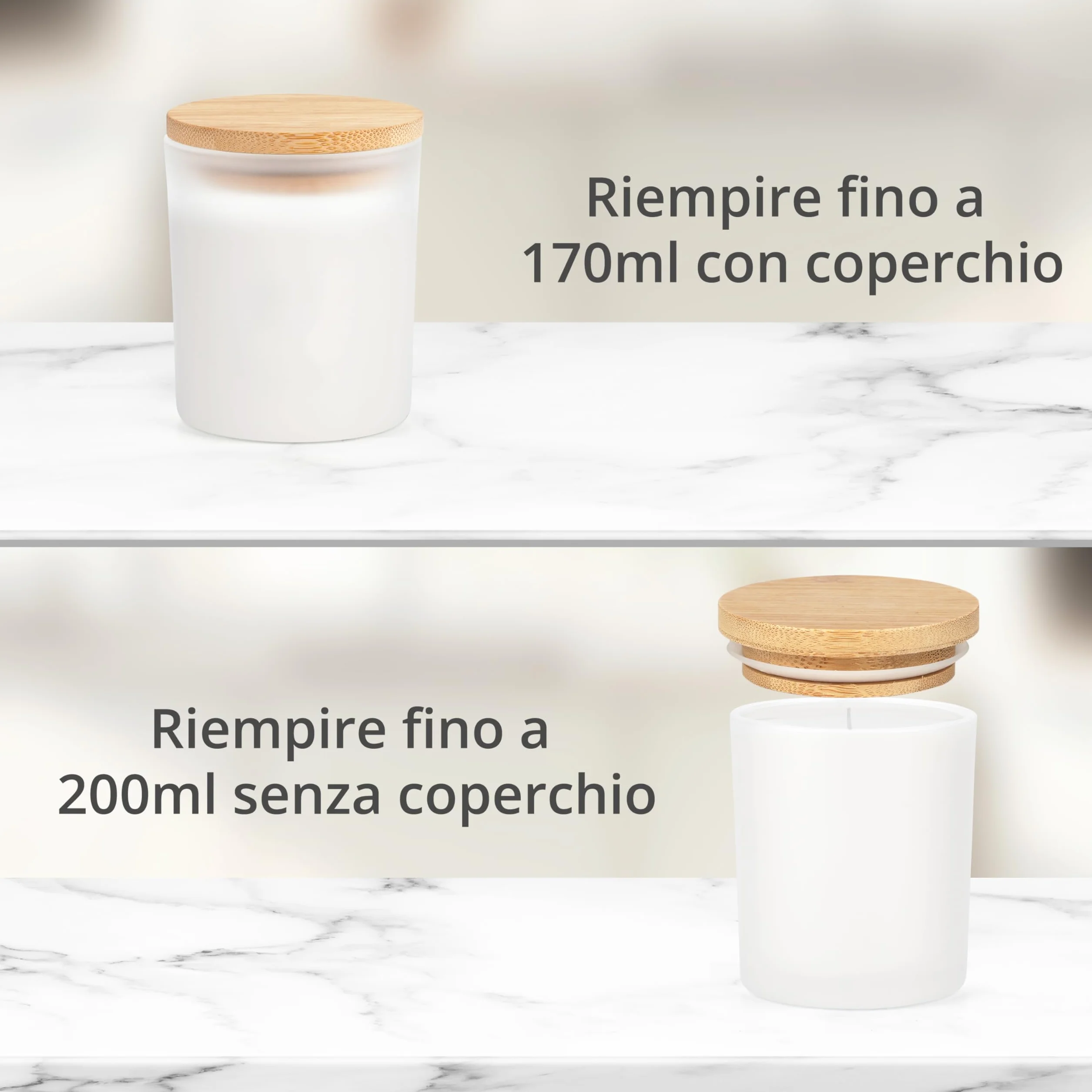 Winter Shore 170 ml Barattoli Vetro con Coperchio [Set di 15] - Contenitori Vetro Smerigliati per Realizzare Candele - Candele Fai da Te - 15 Etichette Adesive, 15 Etichette Vuote, 1 Penna Nera