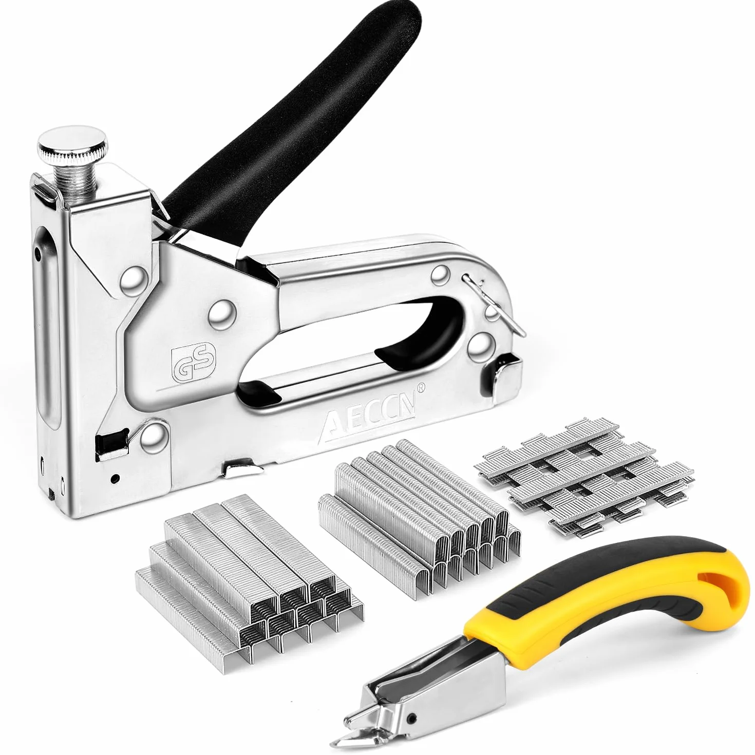 Graffatrice Chiodatrice Manuale e Levapunti - Pistola sparachiodi 3 in 1 con 1000 graffette, Cucitrice per Tappezzeria per la Decorazione, Mobili, Porte e Finestre