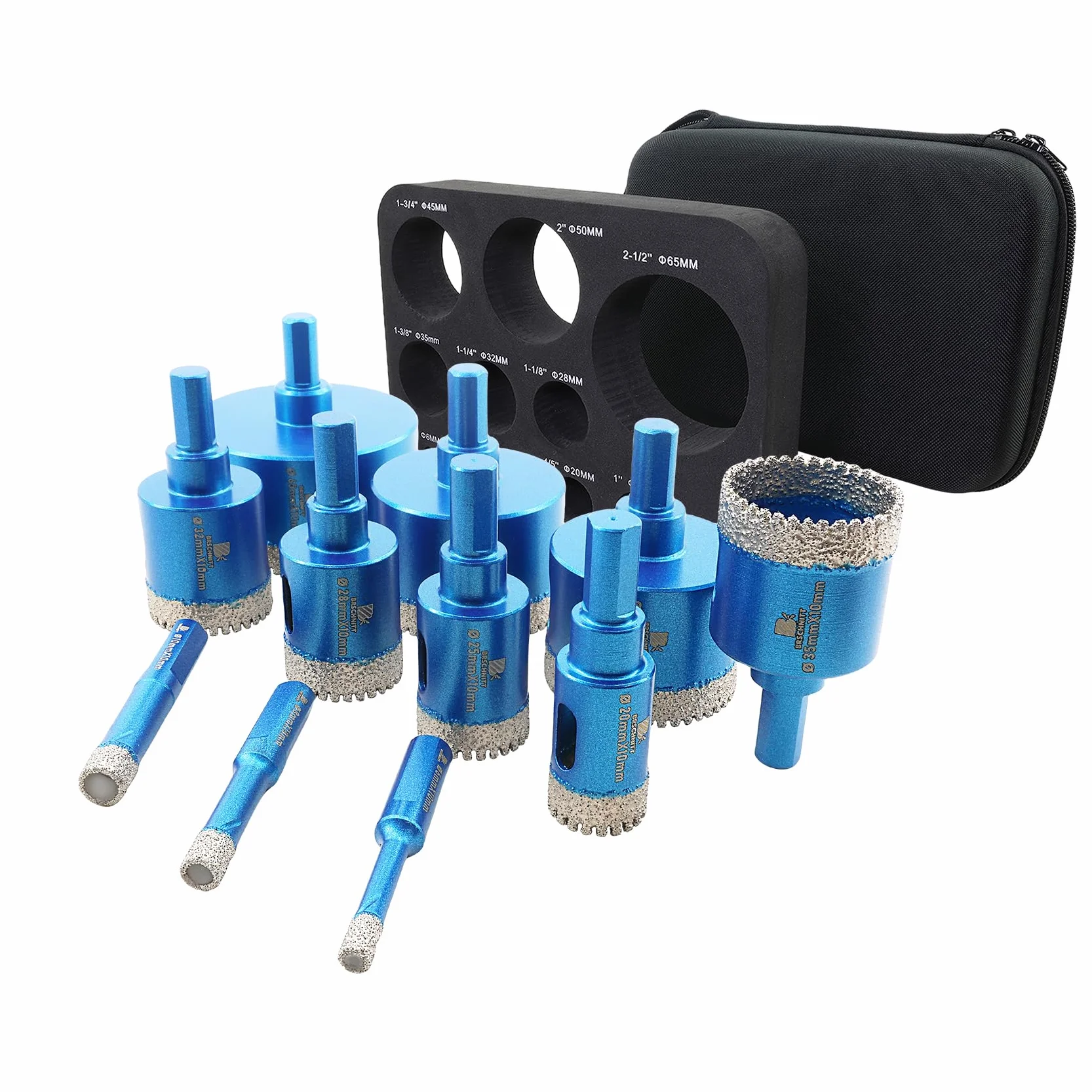 Punta per Trapano Diamantata Set - Frese diamantate 6/8/10/25/28/32/35/45/50/65mm fresa diamantata per Porcellana Granito Piastrella Marmo Taglio a Secco