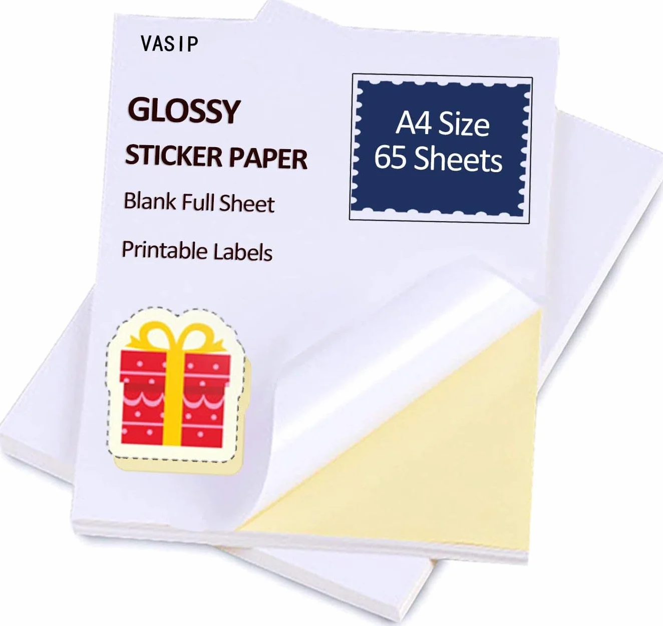65 fogli Glossy Sticker Paper, A4 autoadesivo adesivo di carta per stampanti laser e ad iniezione (65 fogli)