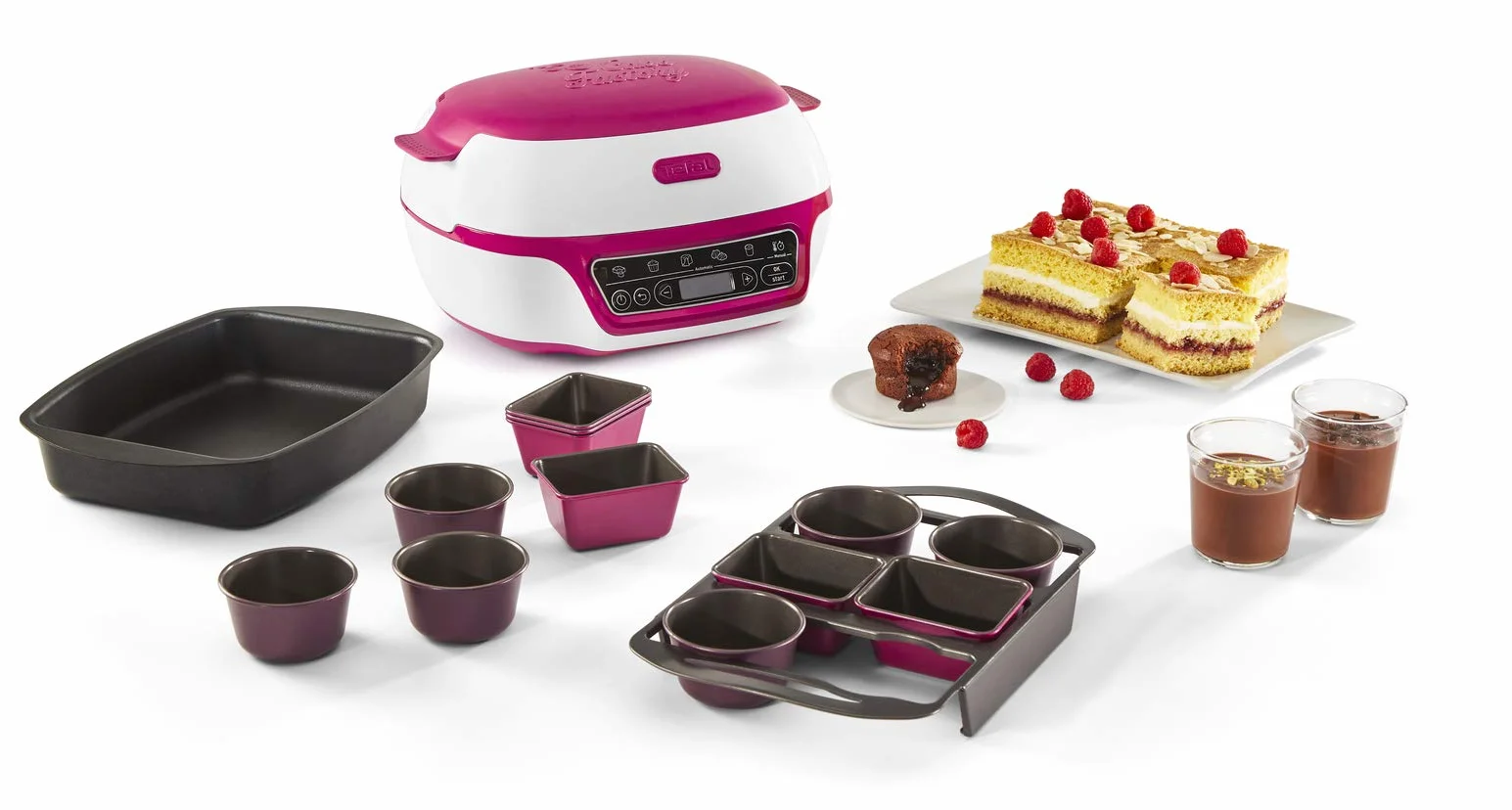 Tefal Macchina per torte intelligente, 5 programmi automatici, 1 modalità manuale, 12 stampi mini torte, 1 stampo grande, compatibile con la gamma CreaBake, Cake Factory Delizie KD810112