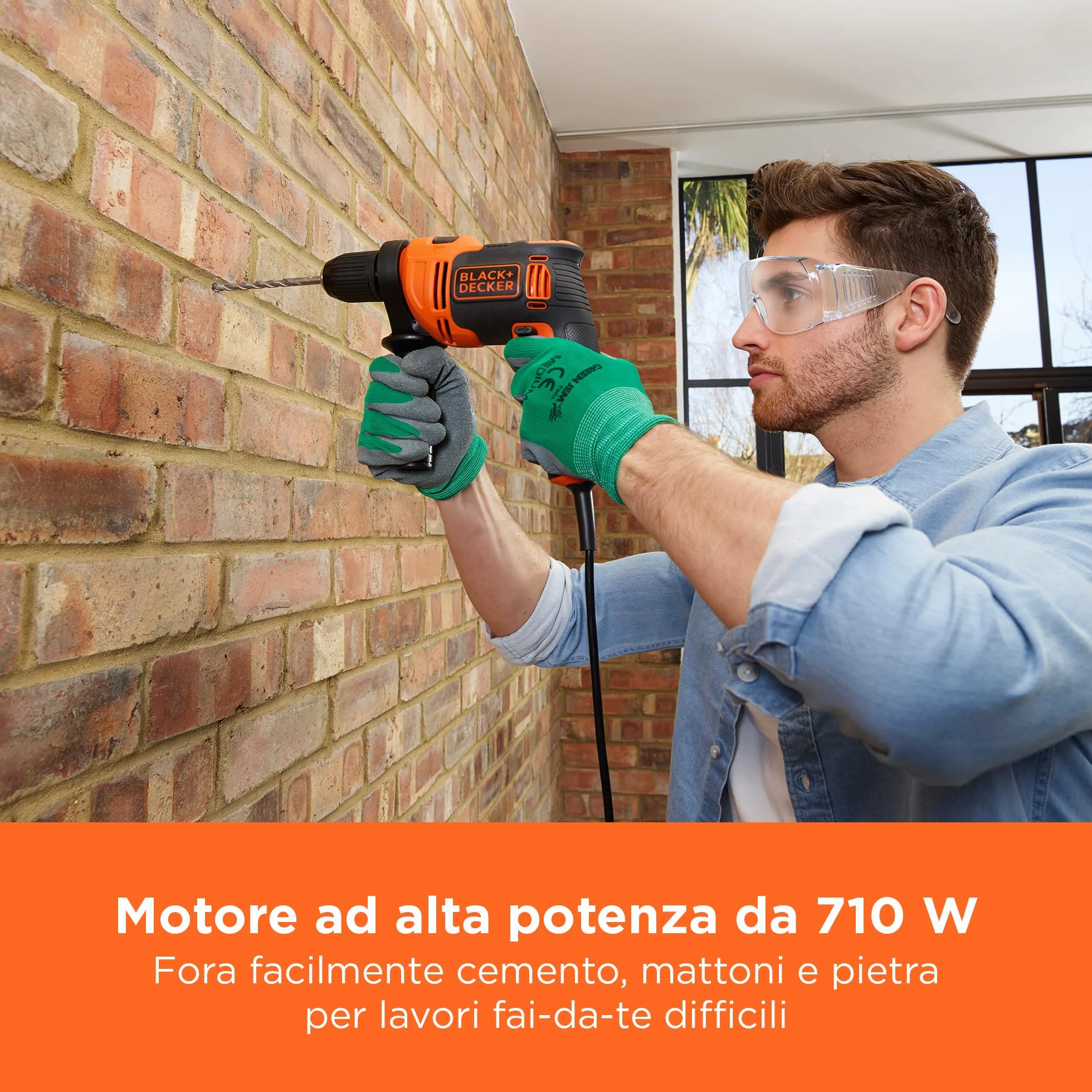 BLACK+DECKER 710W Trapano a percussione a filo ad alte prestazioni, 0-2800 giri/min, con 4 punte e kitbox, BEH710K-QS