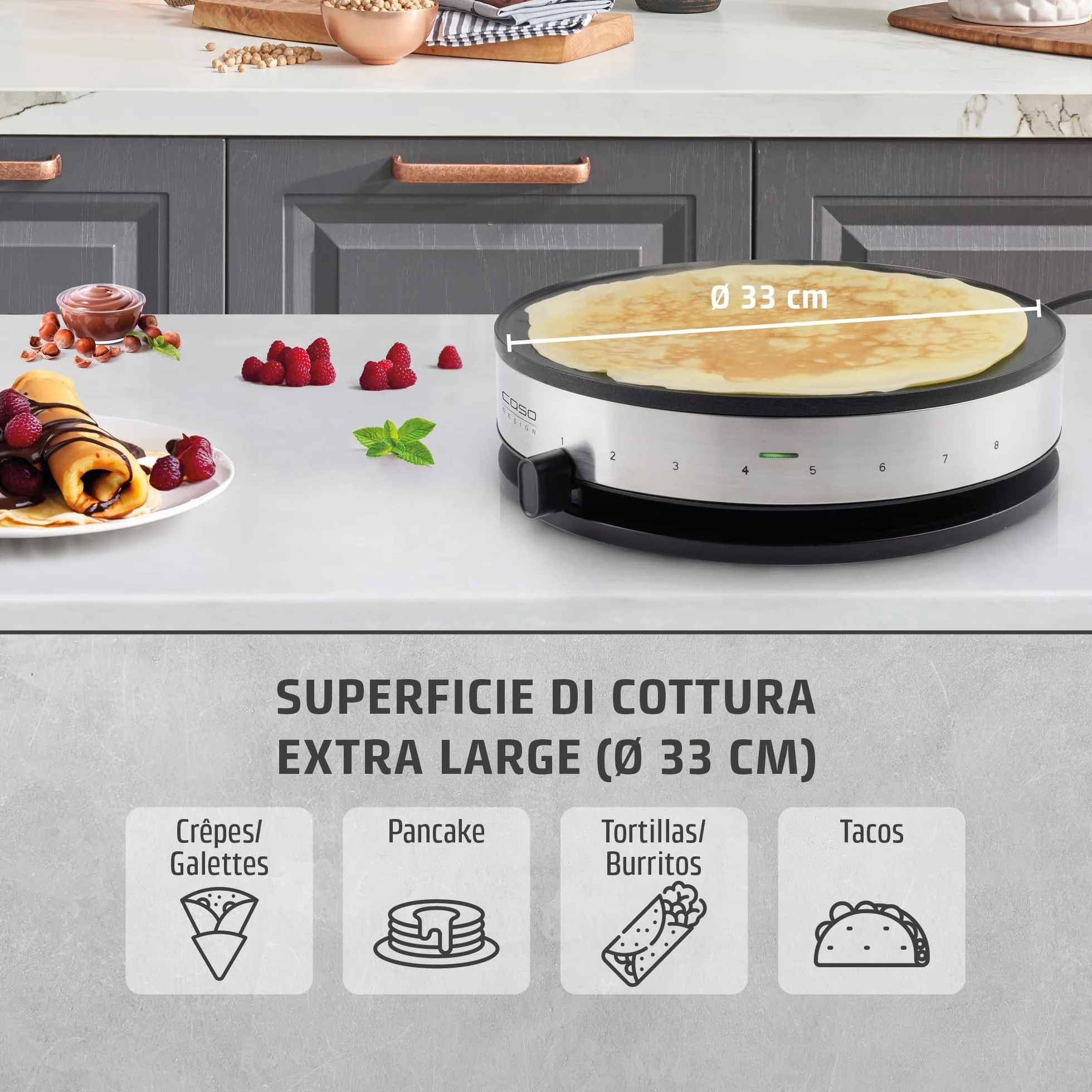 Caso 2930 cm 1300 Design crepes Maker con ampia superficie di cottura, diametro 33 cm, 1300 W