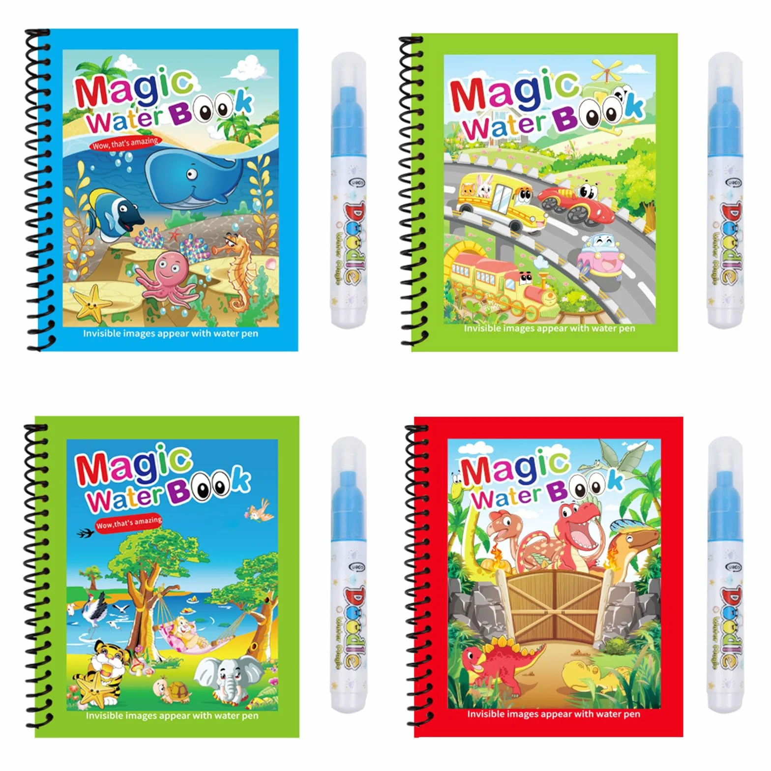 Foonary 4 libri da colorare ad acqua riutilizzabili con penna