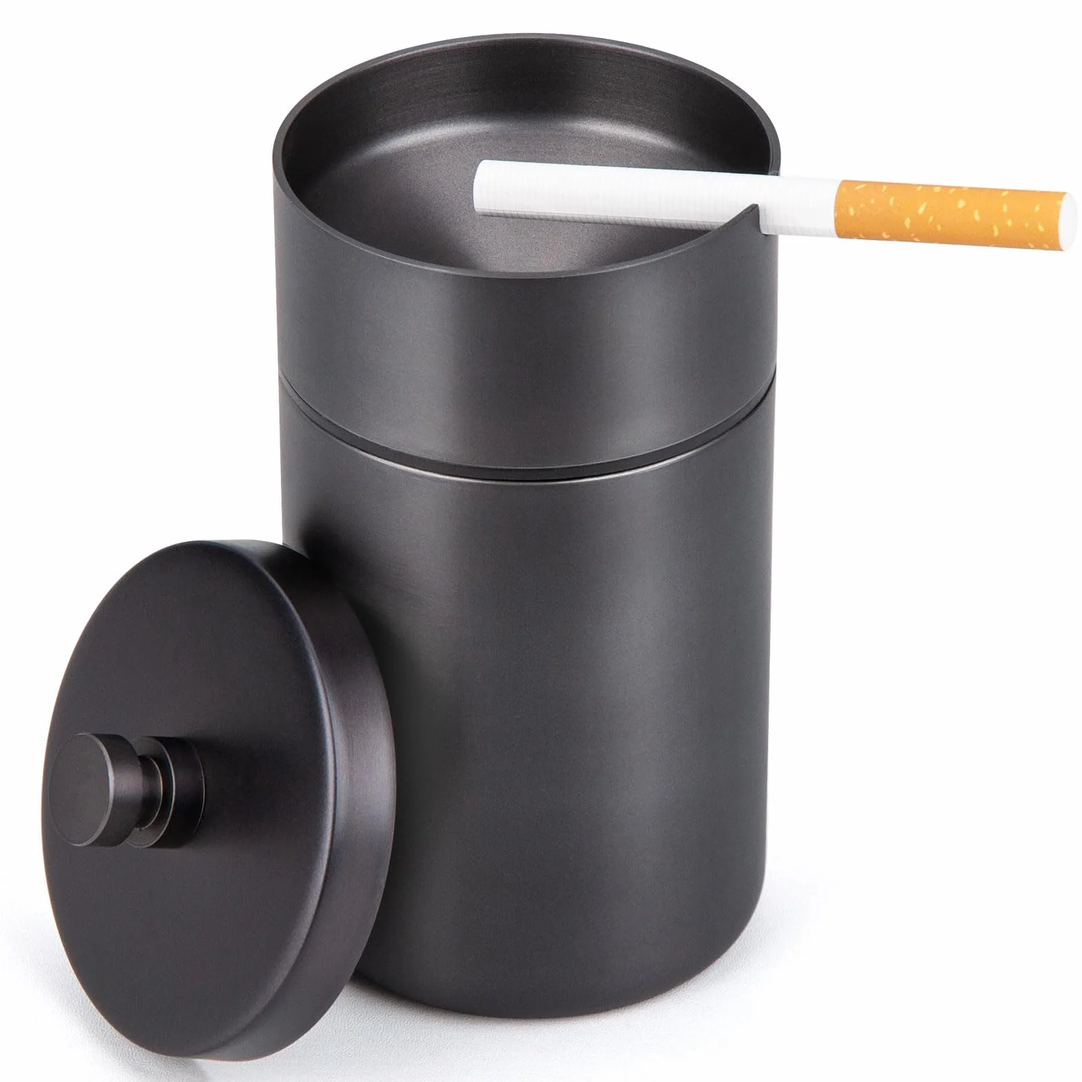 Posacenere Antivento con Coperchio in Acciaio Inox, Antiodore per Esterni, Nero