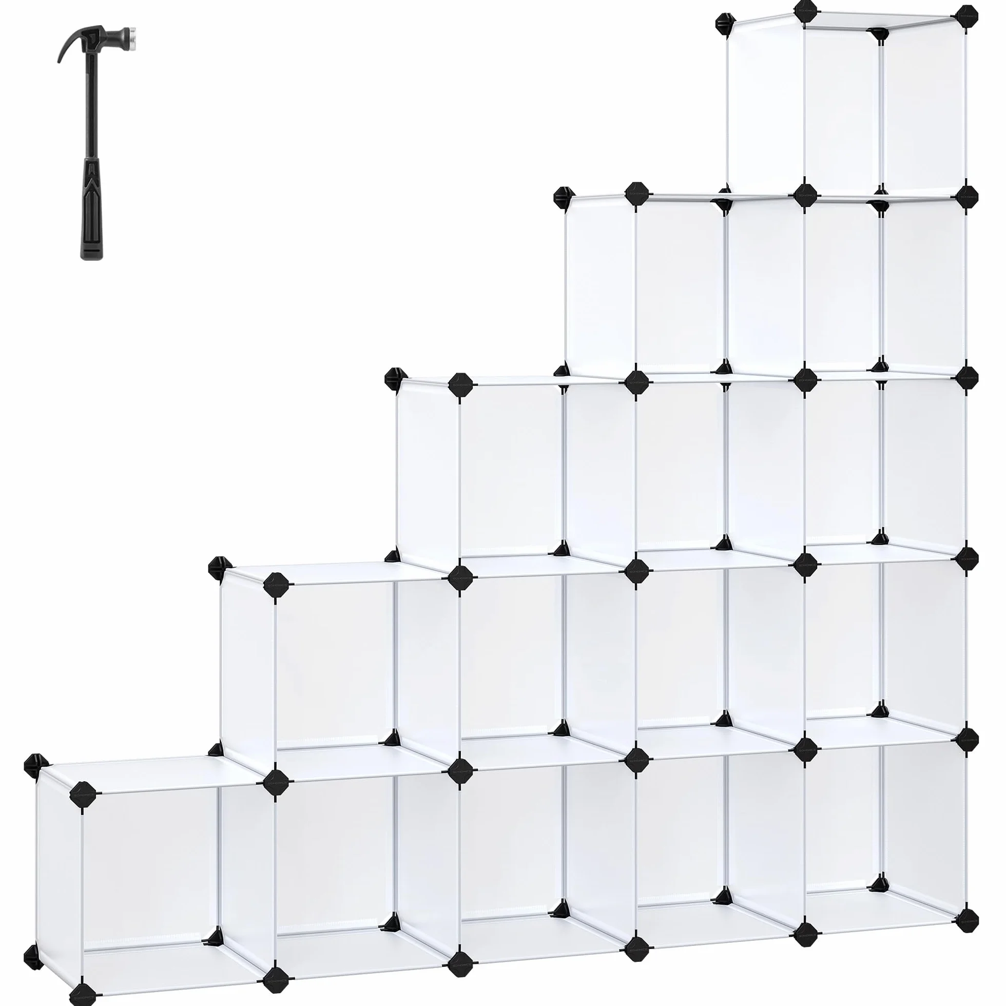 SONGMICS Scarpiera Componibile, Scaffale a 16 Cubi Modulari, Guardaroba, Recinto per Animali Domestici, Camera da Letto Cabina Armadio Ingresso, 31 x 123 x 123 cm, Bianco LPC44L