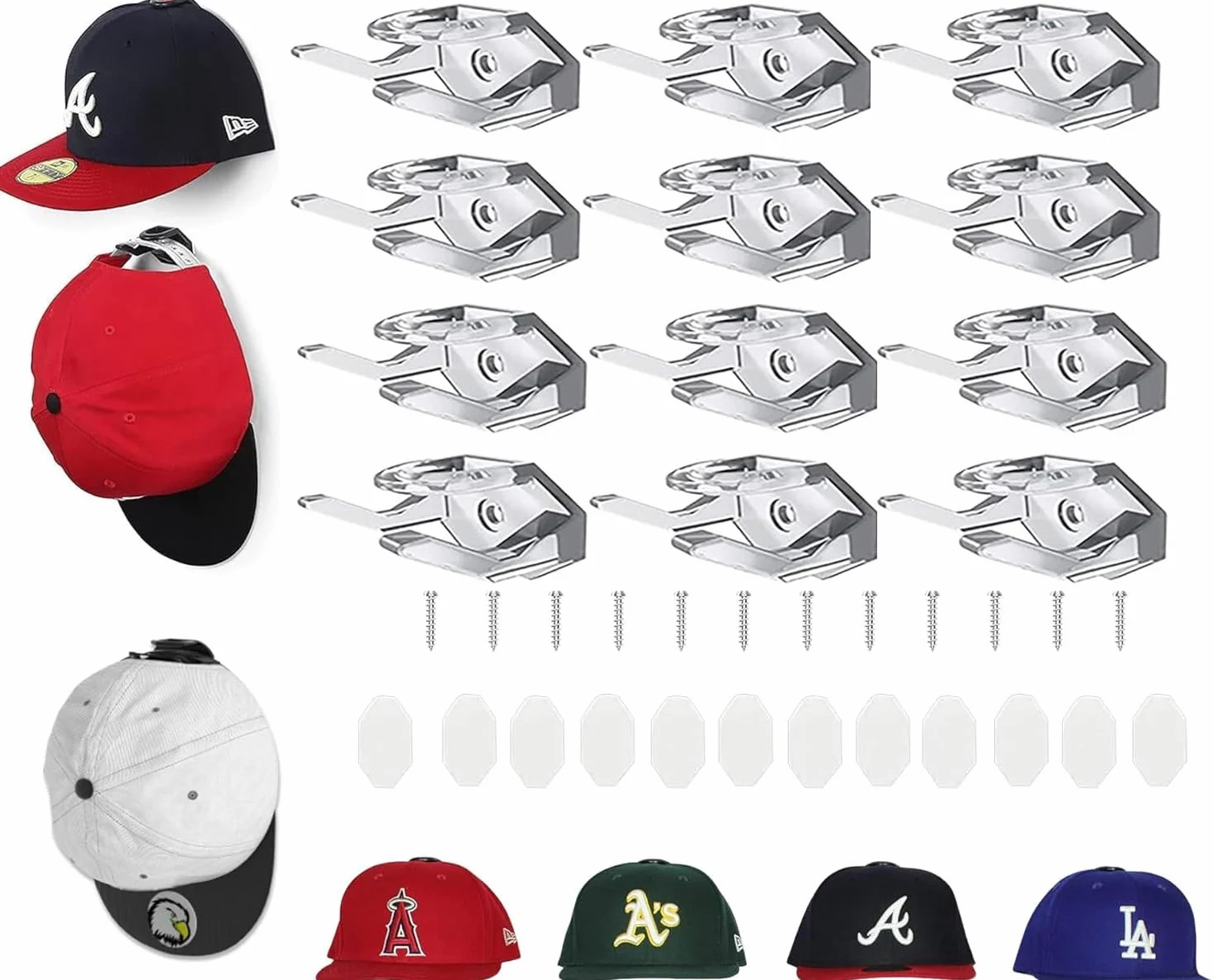 Portacappelli da parete adesivi 12 pezzi gancio cappello senza perforazione con viti