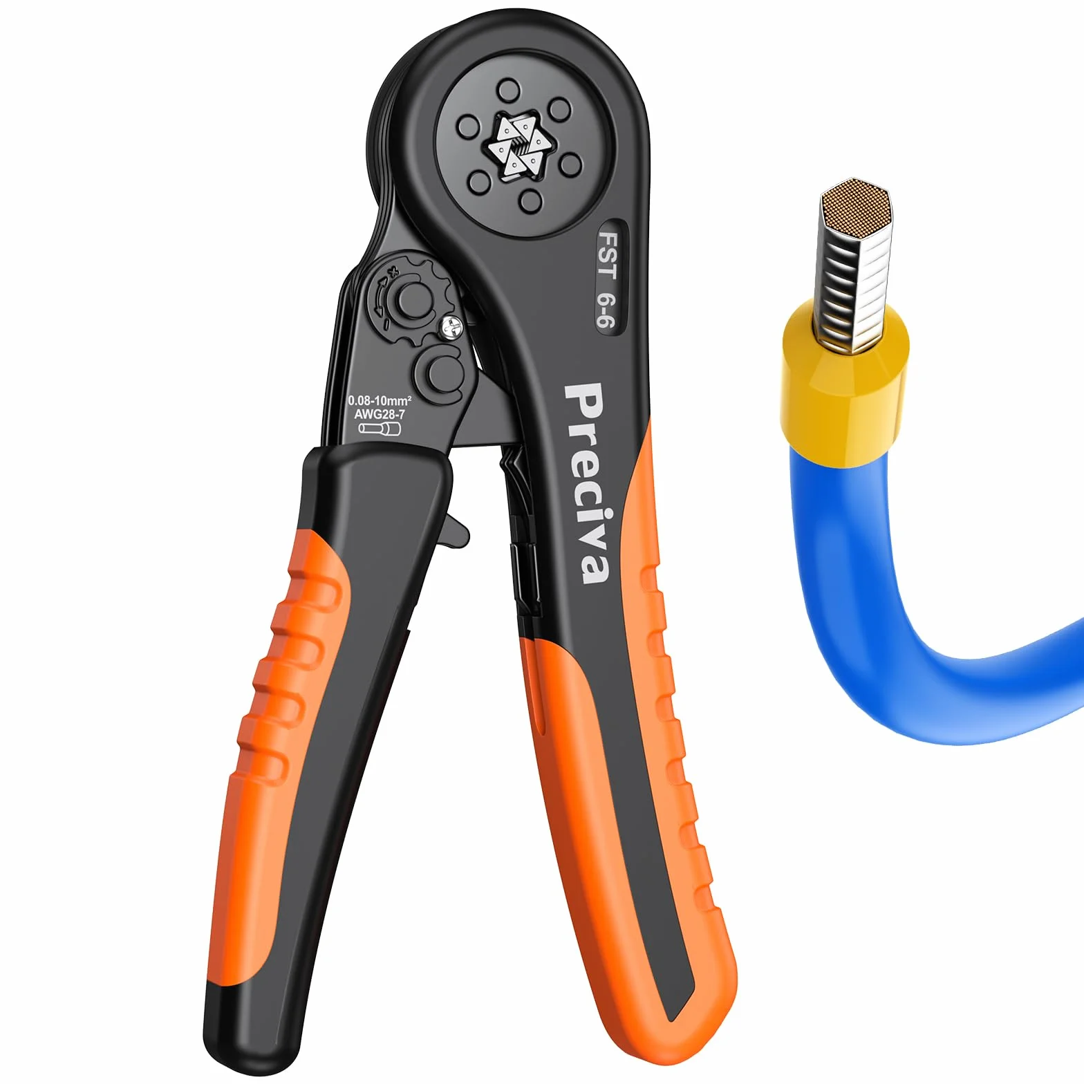 Preciva Pinza Crimpatrice Esagonale Autoregolante a Cricchetto, Pinza Elettricista per Terminali e Manicotti, 0,08–10 mm², per Estremità Cavi Elettrici
