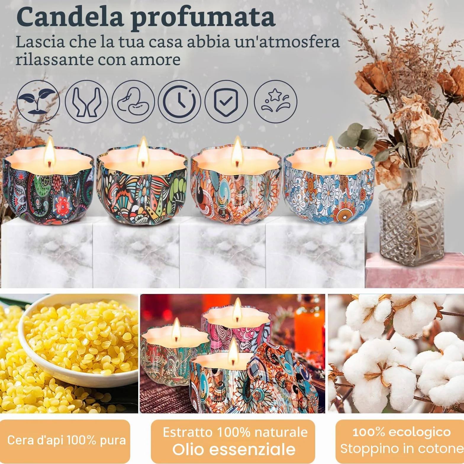 ITMNMNL Kit per Candele Fai da Te, Set con 50 Stoppini, 8 Barattoli, Coloranti - per Principianti