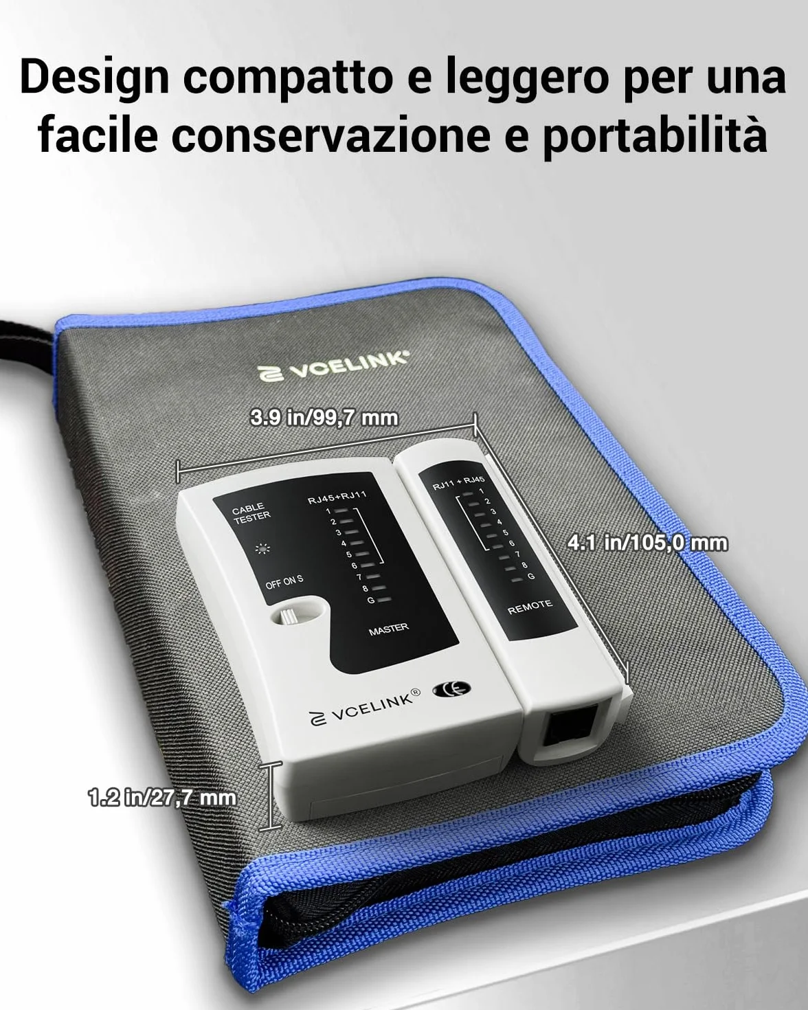 VCELINK Tester Cavi di Rete RJ45 Professionale POE, Test Ethernet per RJ45/RJ11/RJ12, Grigio