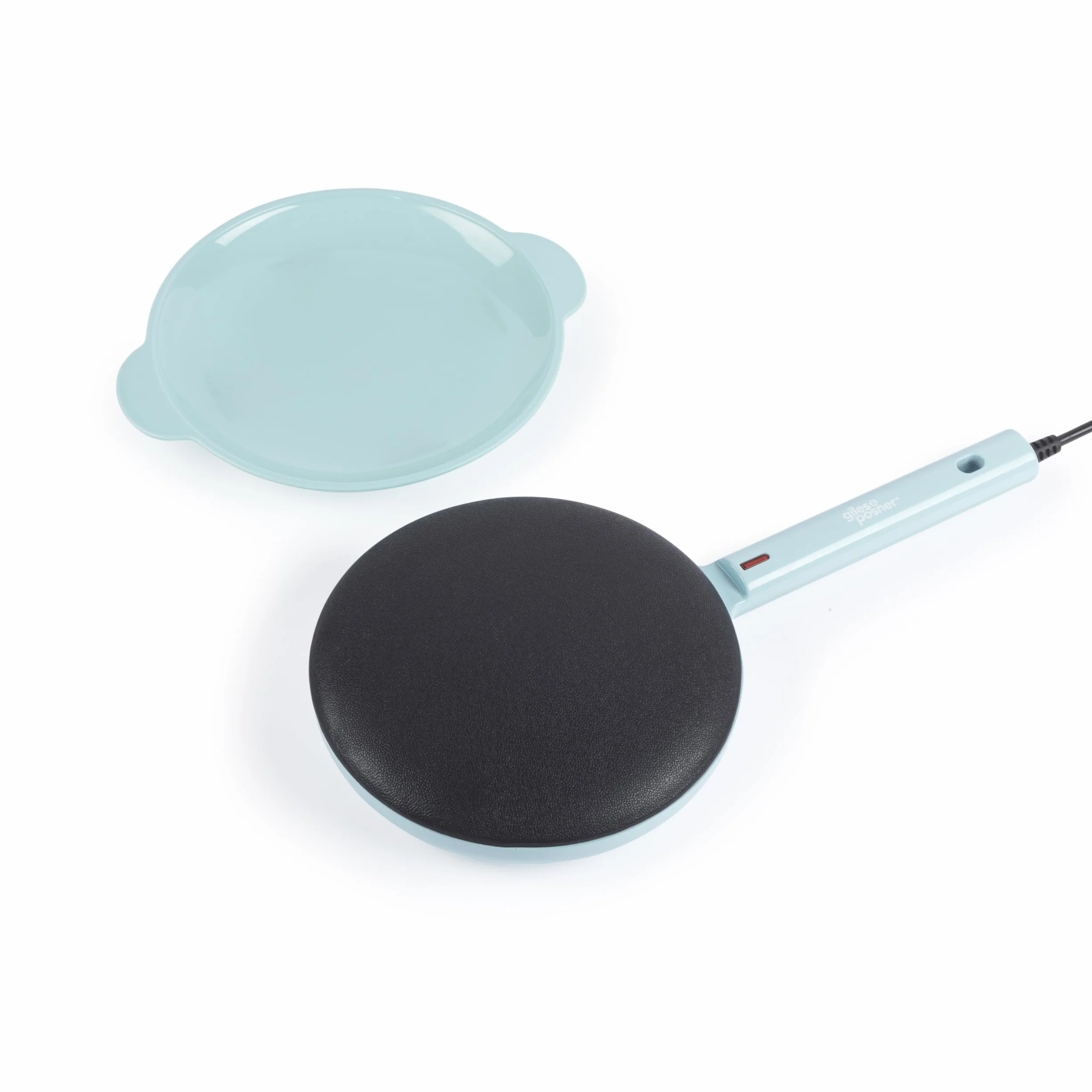 Giles & Posner Pancake Maker portatile – Piastra in alluminio da 20 cm, Rivestimento antiaderente senza PFAS, Spie di pronto uso, Crêpes istantanee, Con manico, Ciotola per pastella, 600W, Blu