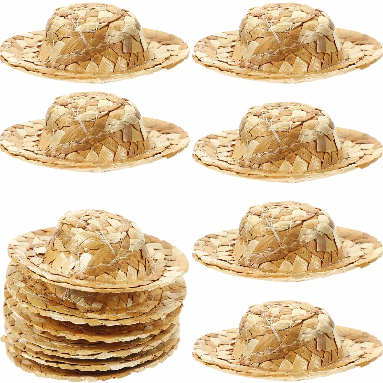 TENDYCOCO 12Pcs Bambola a Miniatura Paglia Cappello A Mano A Maglia A Maglia Cappello Paglia Naturale Mini Cappello Bambola Cappello di Paglia Cappello per La Casa delle Bambole