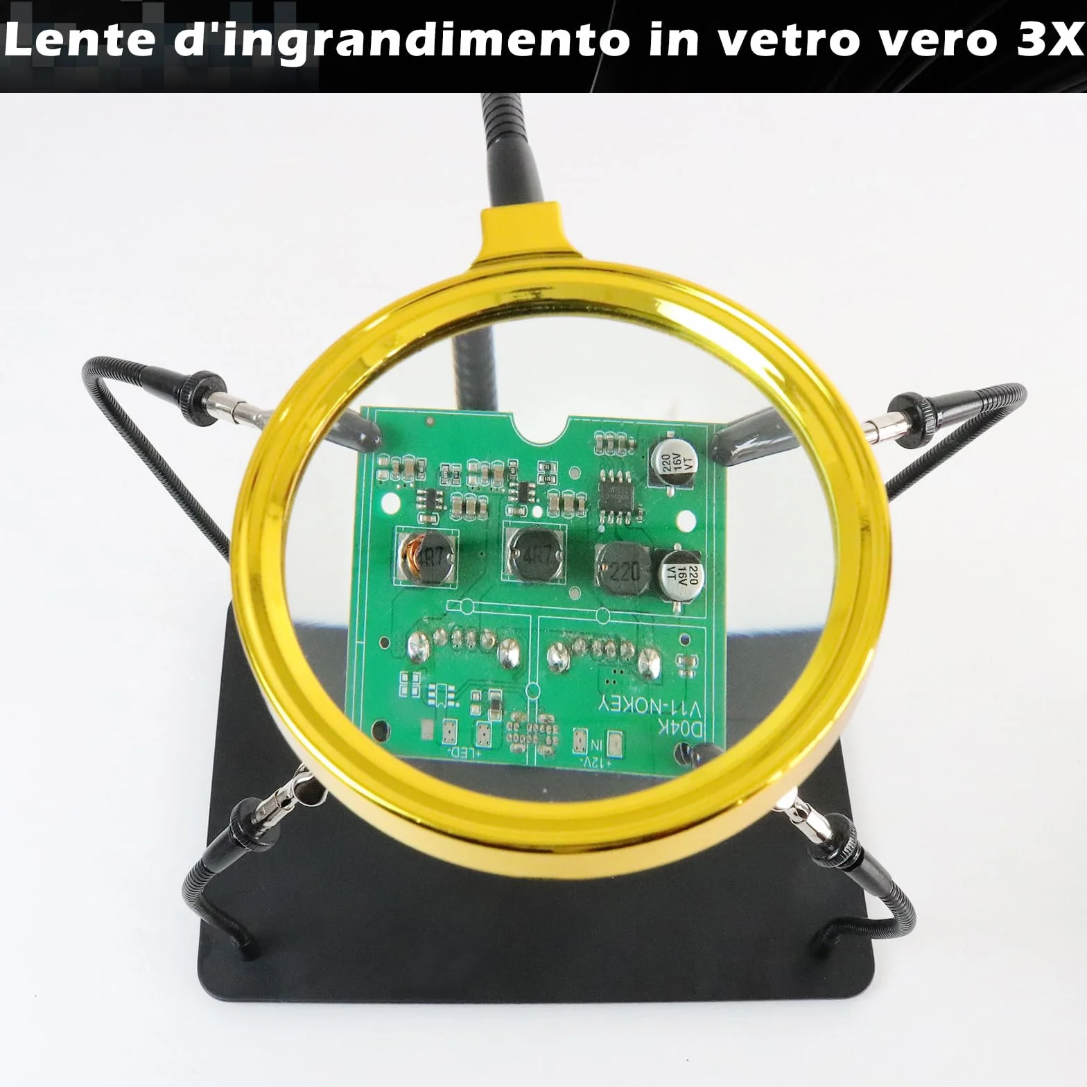 Terza Mano Saldatura con 3x Lente di Ingrandimento, Accessori per Modellismo, tonhui Supporto per Saldatura su Schede, Stazione di Aiuto a Quattro Braccia per Gioielleria, Hobby e Lavori Manuali