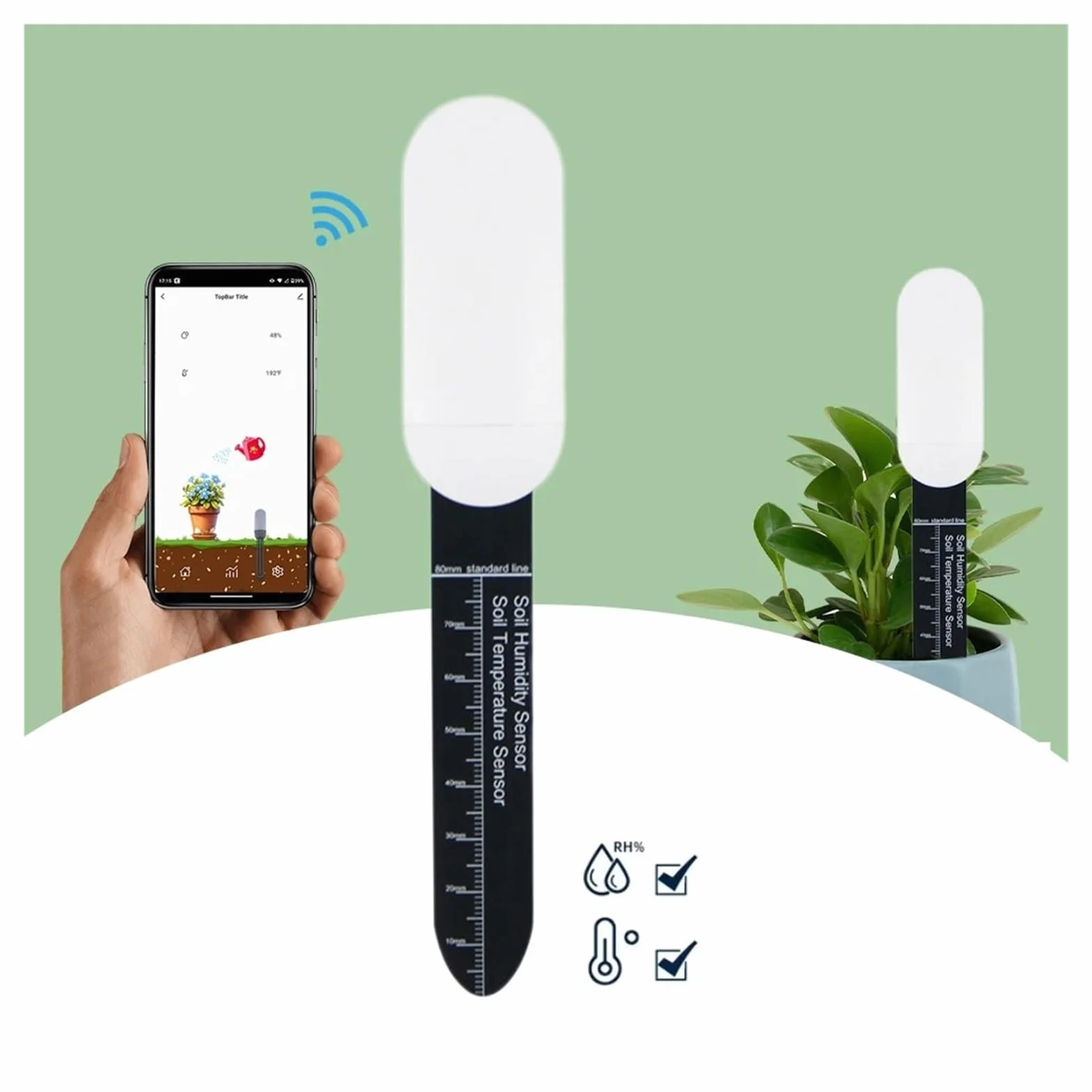 Tester del terreno, sensore di umidità, temperatura, umidità, monitor APP, automazione del giardino, rilevatore di irrigazione,Test rapidi(10 pcs)