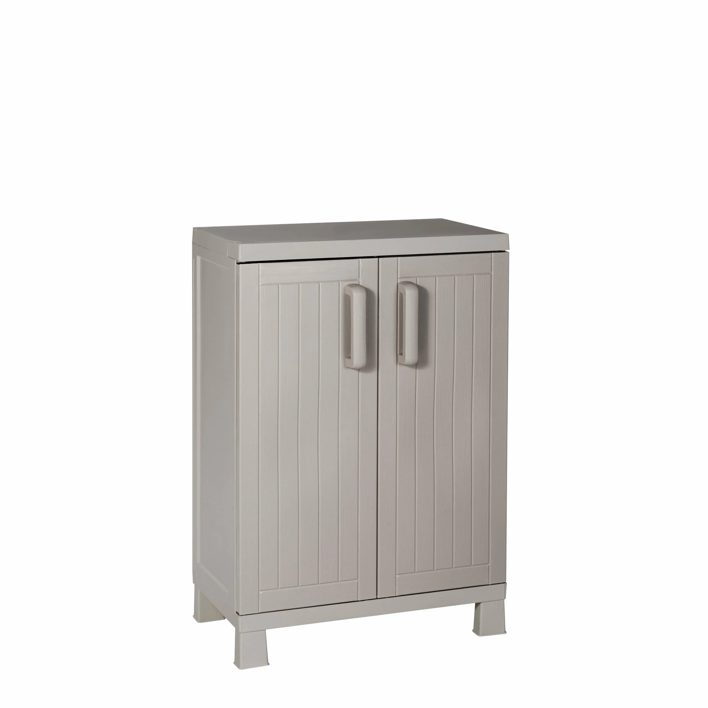 Armadio Wood Midi Basso 65x37x93h cm plastica resistente effetto legno grigio tortora/grigio chiaro 2 ripiani regolabili
