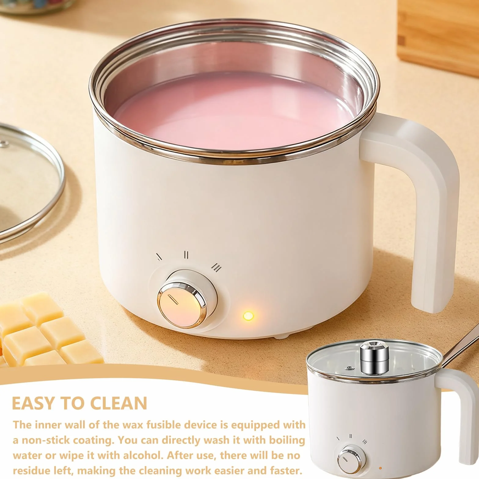 Cera di fusione elettrica da 1,8 l, per la produzione di candele, accessori inclusi stoppini, adesivi per stoppini, dispositivo di centraggio, cucchiaio, pentola per fusione candela fai da te, bianco