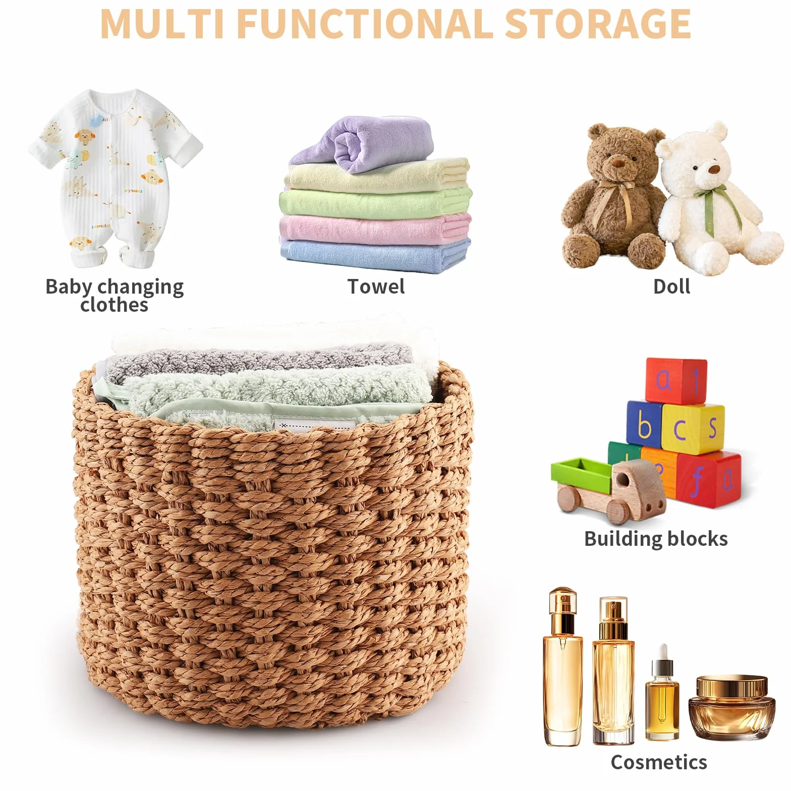 Cestino Portaoggetti, Set di 3 Cestino Rotondo Intrecciato, Cesto Portabiancheria Bambini Adatto per Camere da Letto Bagni Può Essere Utilizzato Come Cesto Regalo Vuoto Vesto Pannolino