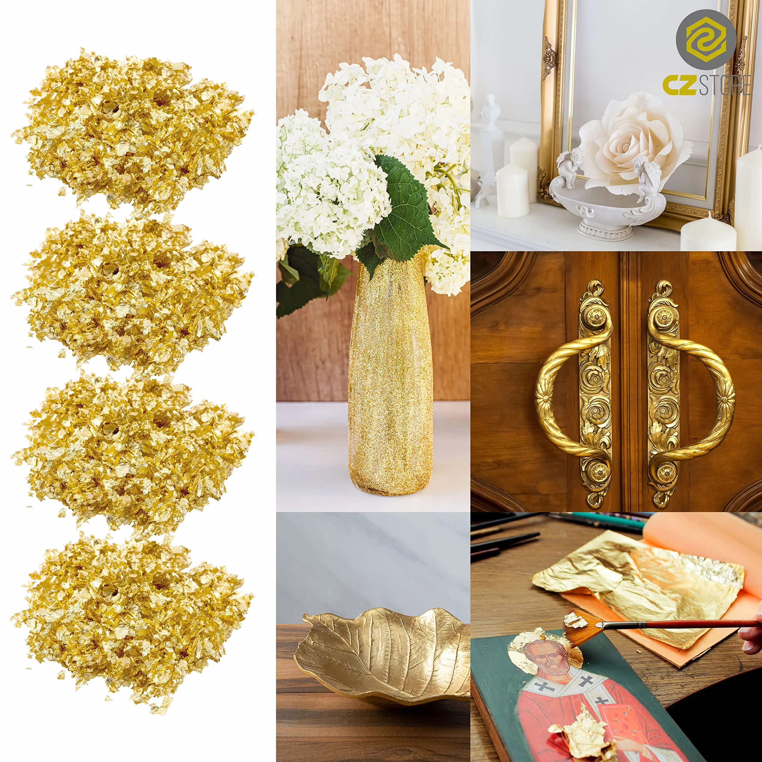 Foglia Oro -✮Garanzia A Vita✮- 100 Fogli di Imitazione Foglia d'oro con Rifinitura Liscia, 14 cm - Materiale di Doratura Artigianale per Decorazione Fai da Te, Mobili, Quadri, Decoupage