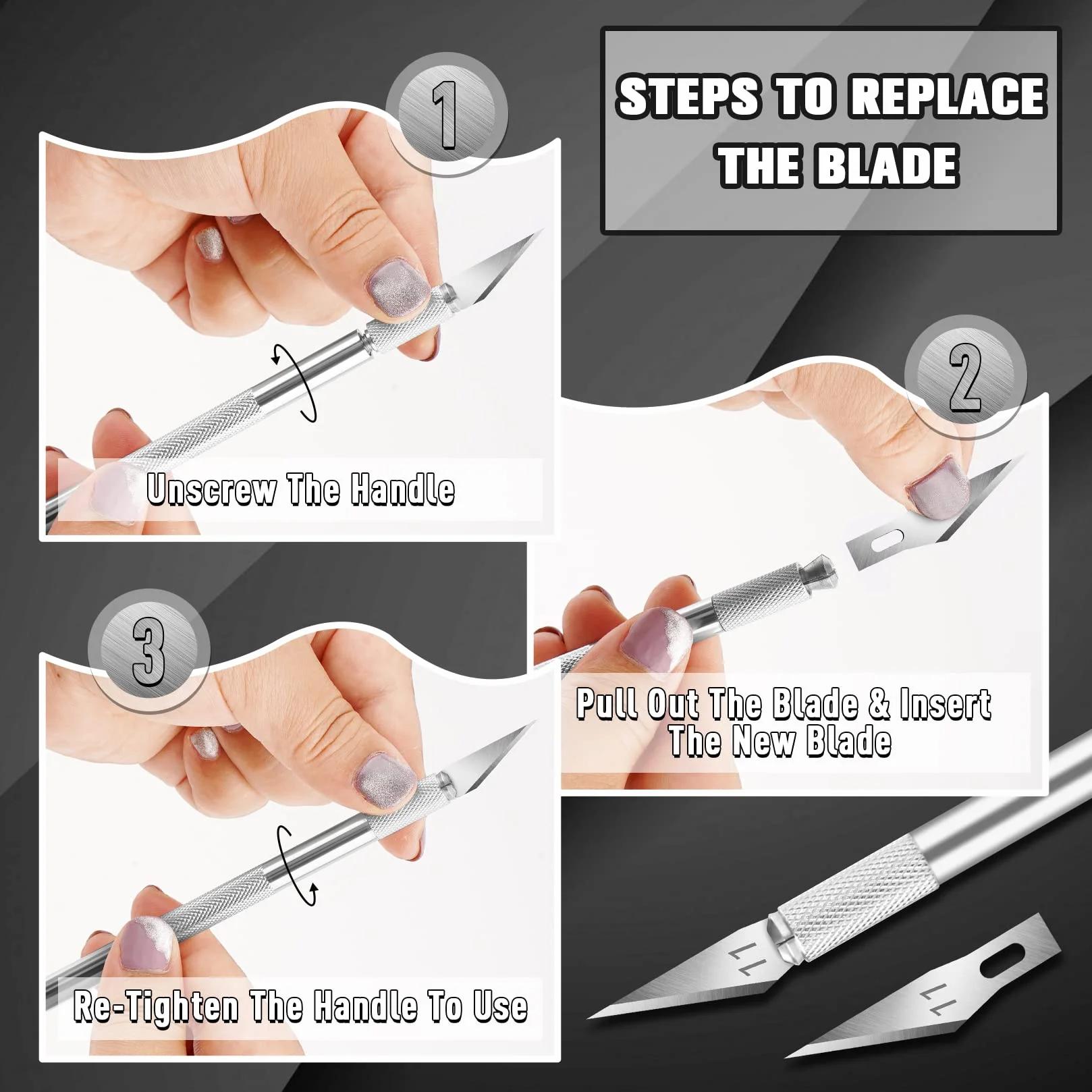 1 Pz Coltello Artigianale Coltello Hobby Coltello Exacto con 11 Pz Kit Lame in Acciaio Inossidabile, 1 Pz Acciaio 15 CM Righello per Arte, Scrapbooking, Stencil