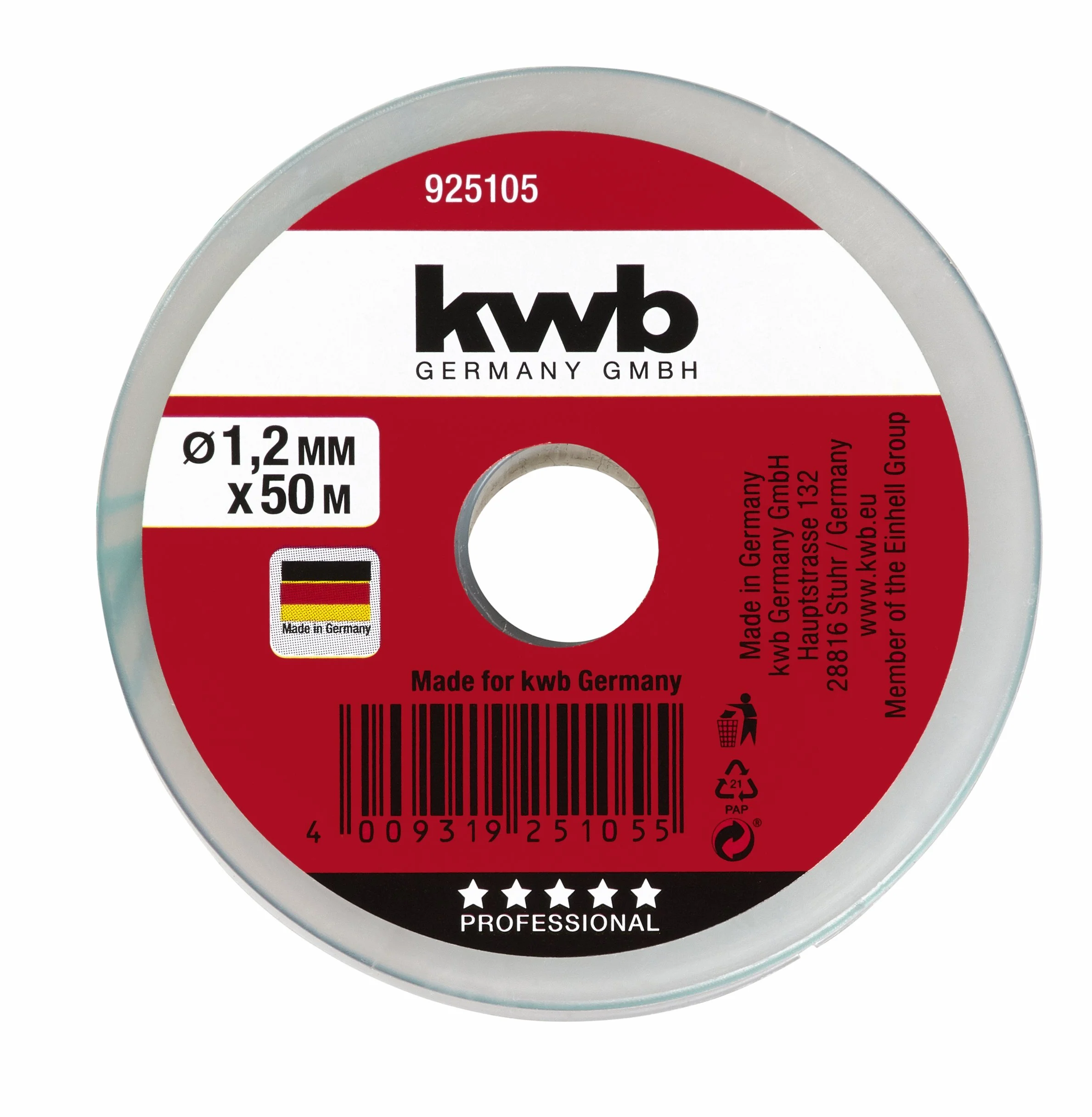 kwb Corda direzionale in nylon intrecciato, diametro 1,2 mm, verde, ideale per l'allineamento orizzontale e verticale di pietre e mattoni da muratura, robusta e durevole per lavori di costruzione