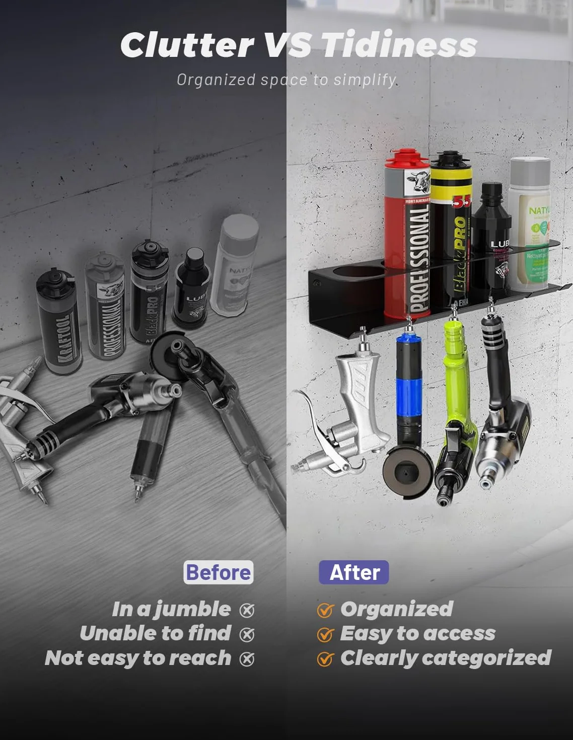 Dosenhalter, Spraydosenhalter, Sprühdosenhalter, accessori per utensili ad aria compressa per officina e garage, spazio per 5 bombolette spray e 6 bombole d'aria compressa 1 pezzo