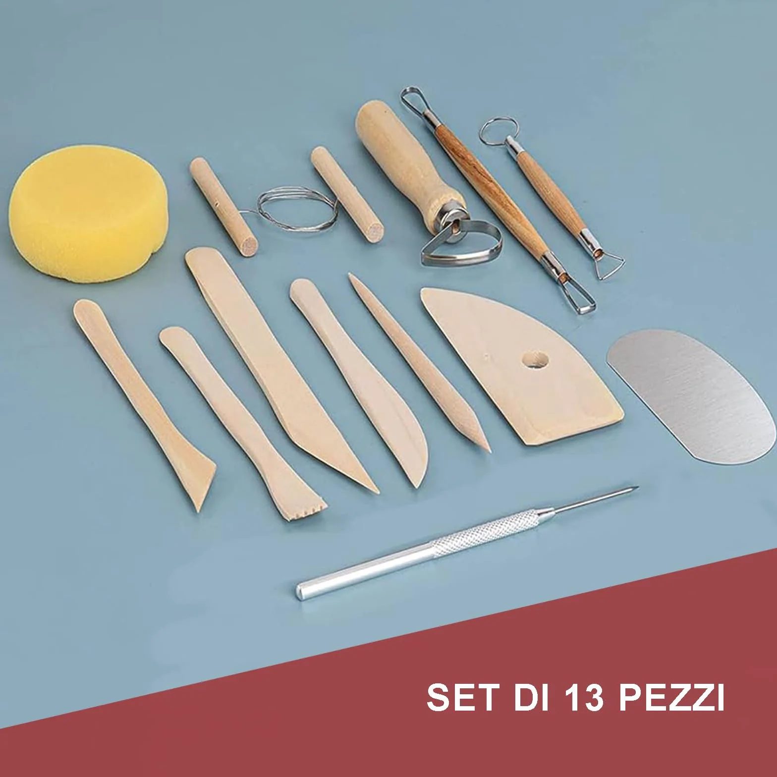 13 Strumenti per Modellare Argilla Professionali in Legno di Faggio, Sculpture Tools Set, Attrezzi per Modellazione di Das e Ceramica, Stecche di Legno e Mirette per Argilla – Kit Utensili
