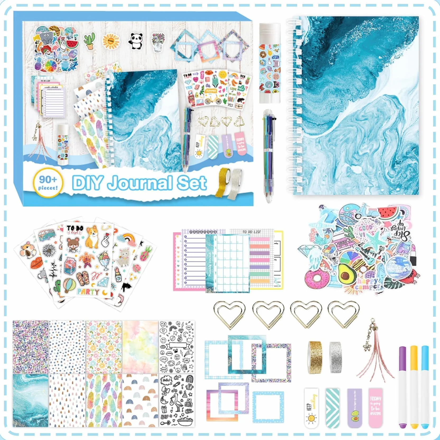 ROEOWENE 153PCS Scrapbooking Kit Stickers Journal DIY Scrapbooking Adesivi Vintage Notebook Aesthetic Accessori Junk Journaling Diario Regalo per Donne Adolescenti Compleanno Natale-Blu