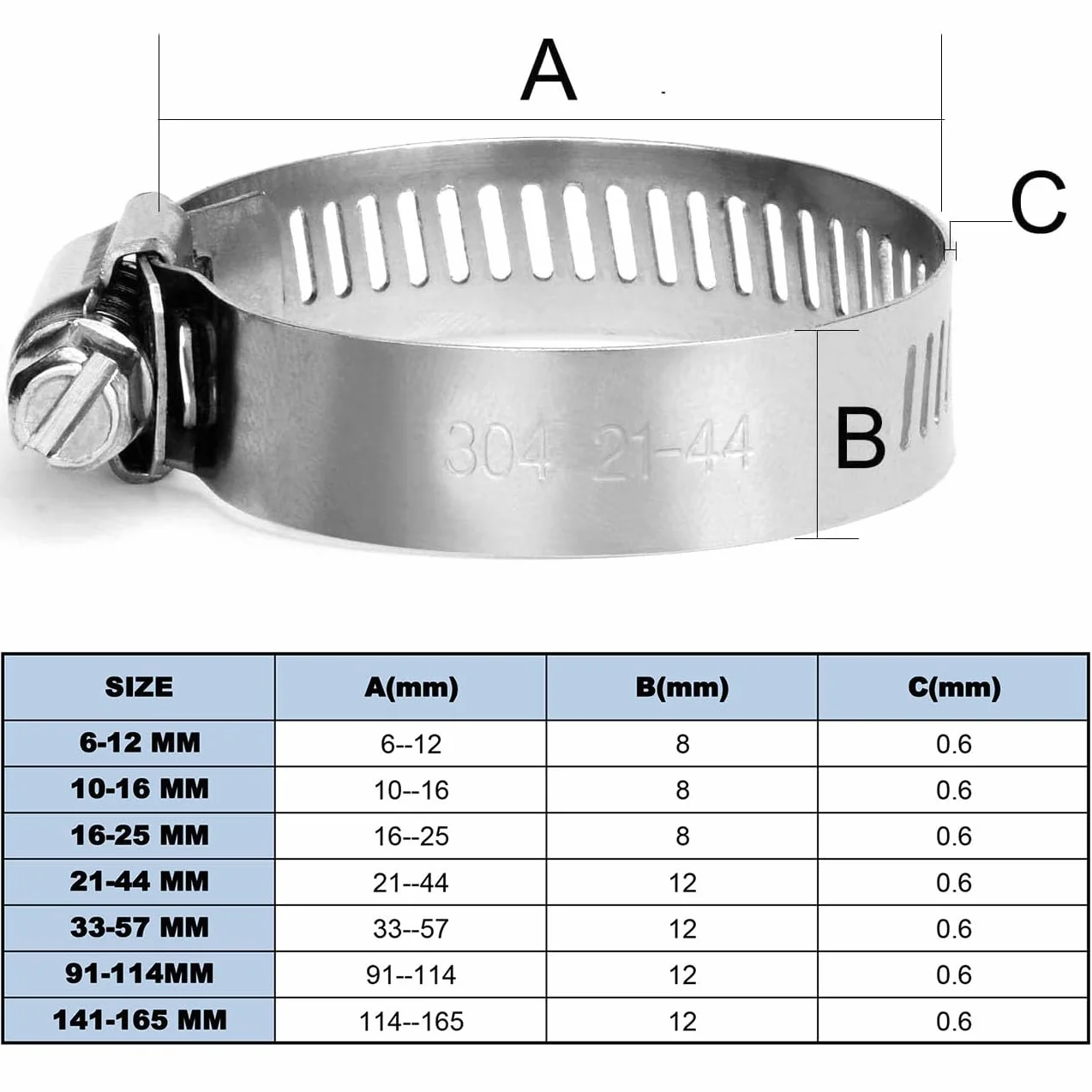 20 pezzi Fascette stringitubo in acciaio inox, 6-12mm morsetti per tubi a vite senza fine, morsetto per tubi, tubo del carburante, morsetto per tubazioni idrauliche, piscine, auto