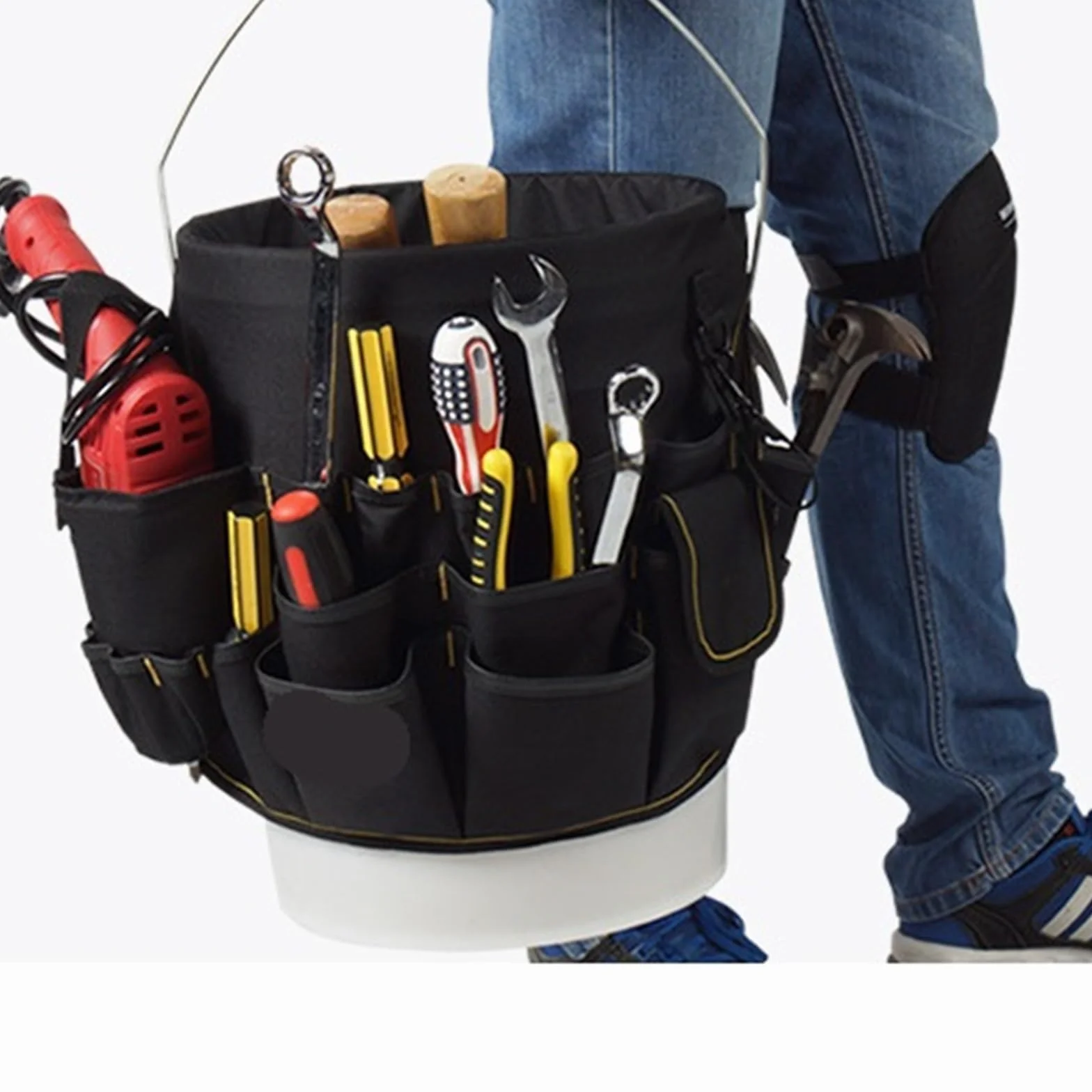 Organizer per attrezzi con secchiello a tasche multiple, resistente all'acqua, per secchi da 3,5-5 galloni