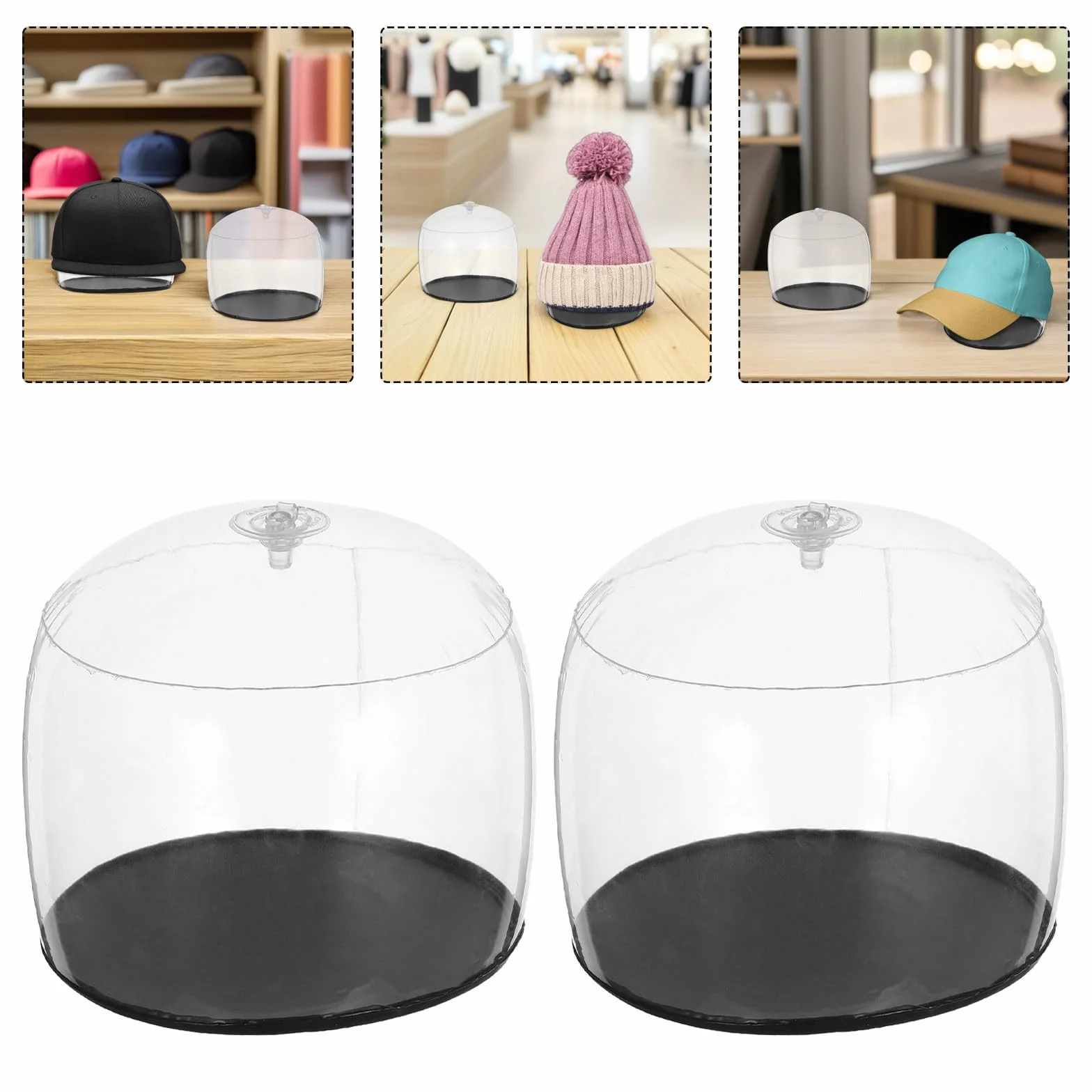 Porta Cappelli Gonfiabile in Pvc 2 Pezzi Design a Cupola Leggero per Cappelli Rotondi, Organizzatore Anti Deformazione per Esposizione in Negozio