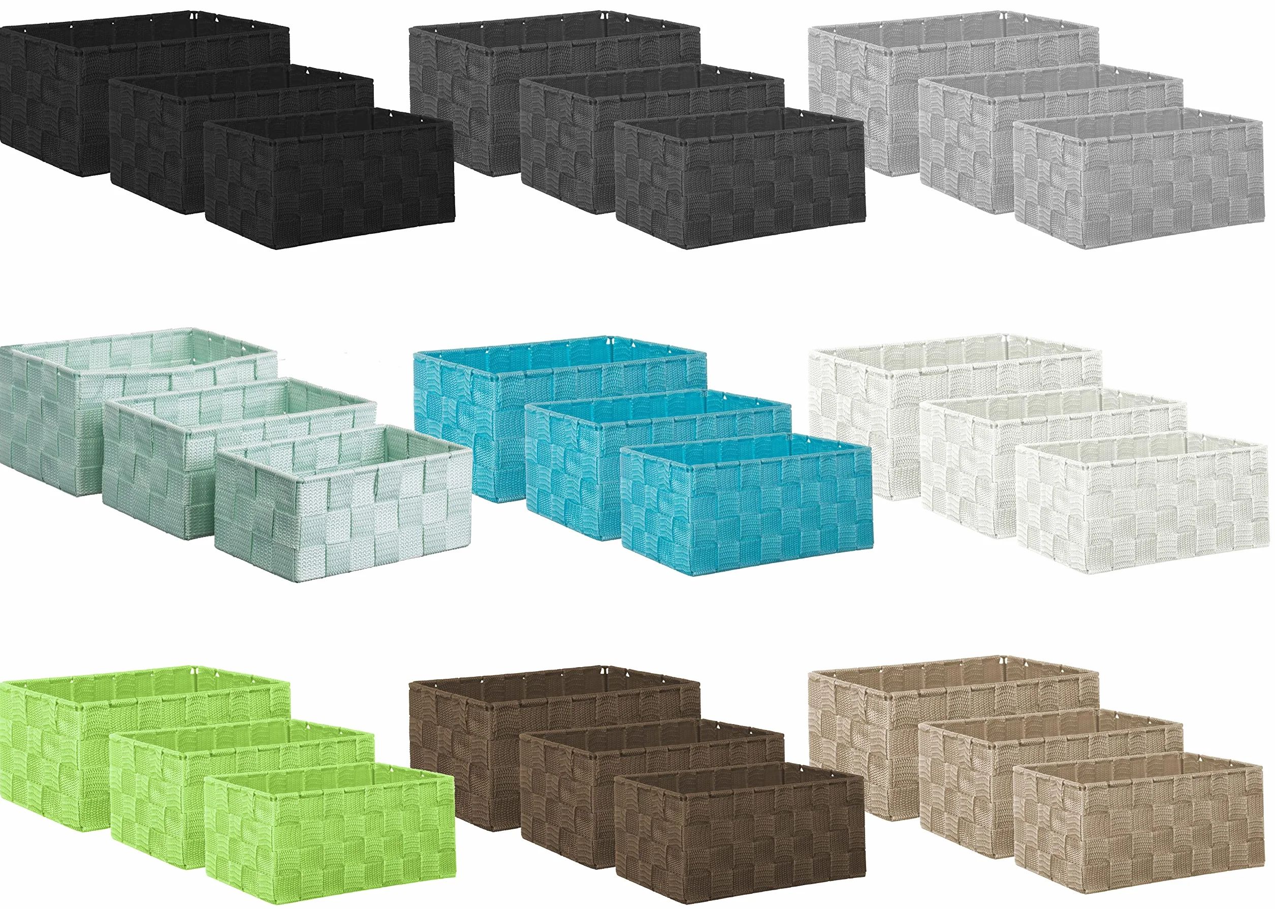Set di 3 Scatole Portaoggetti Rettangolari Effetto Rattan 22x15x11 cm Marrone