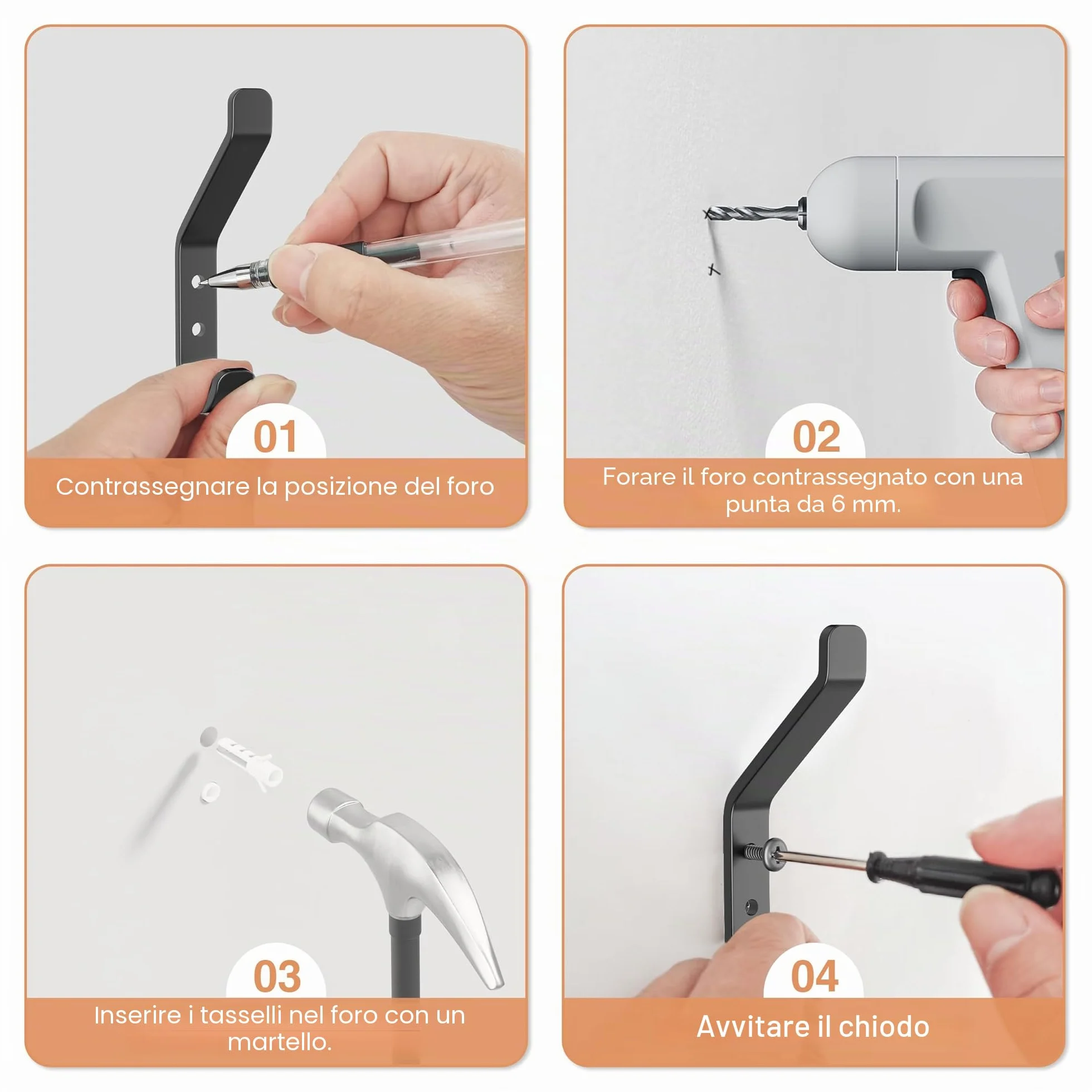Susswiff Ganci Appendiabiti da 10 Pezzi, Ganci a Vite per Pannelli Acustici, Metallo Nero 10 cm