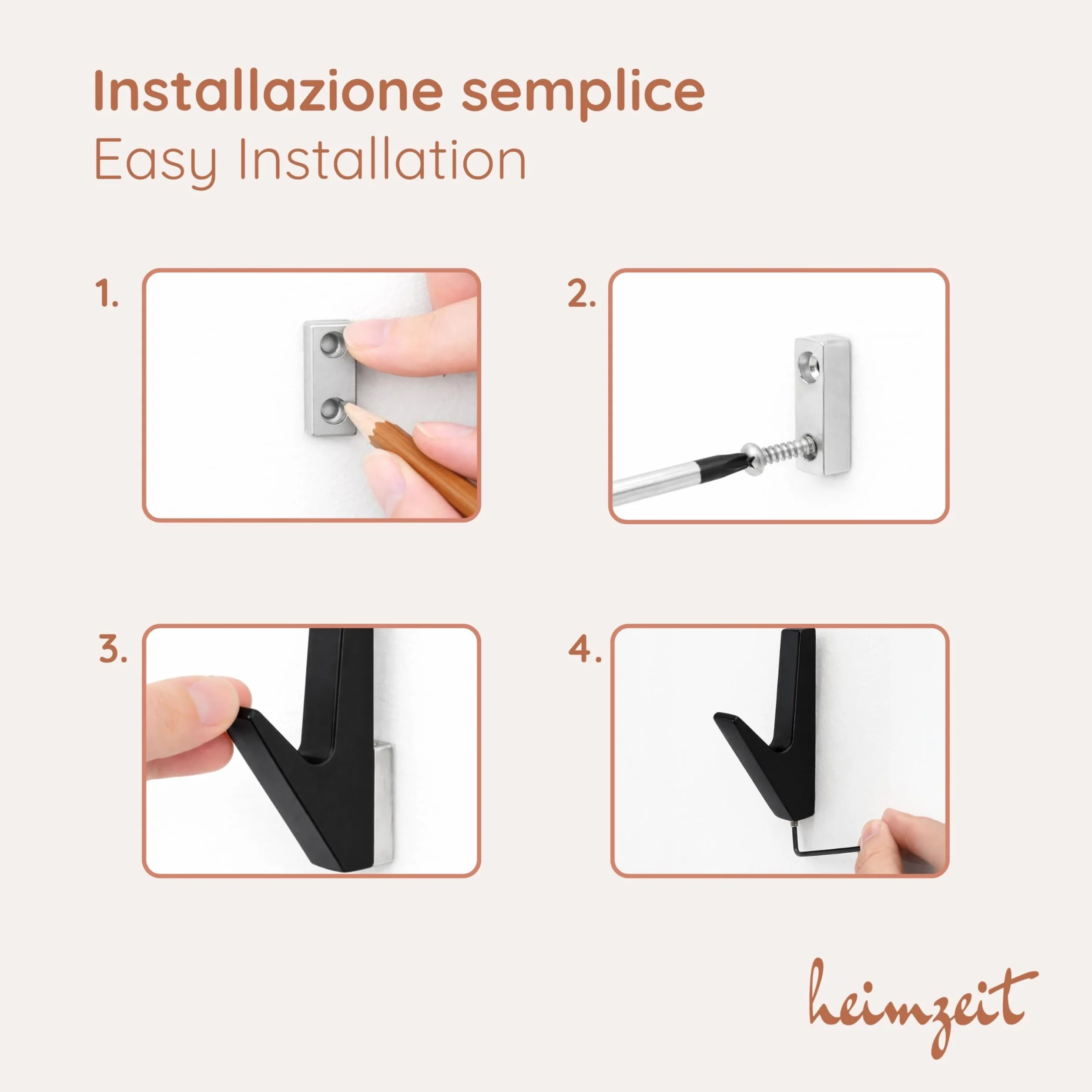 Ganci Appendiabiti Volt da Avvitare 4 Pezzi in Nero, Appendiabiti da Parete per Guardaroba, Giacca, Asciugamano, Zaino e Vestiti, Design Moderno, Ganci in Metallo da Forare