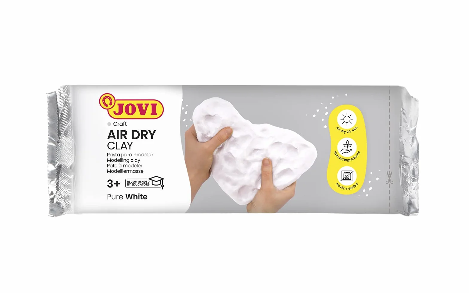 Jovi Air Dry - Pasta da Modellare, Essiccazione all'Aria Senza Forno, Bianco Puro, Facile da Pulire, 500 Grammi
