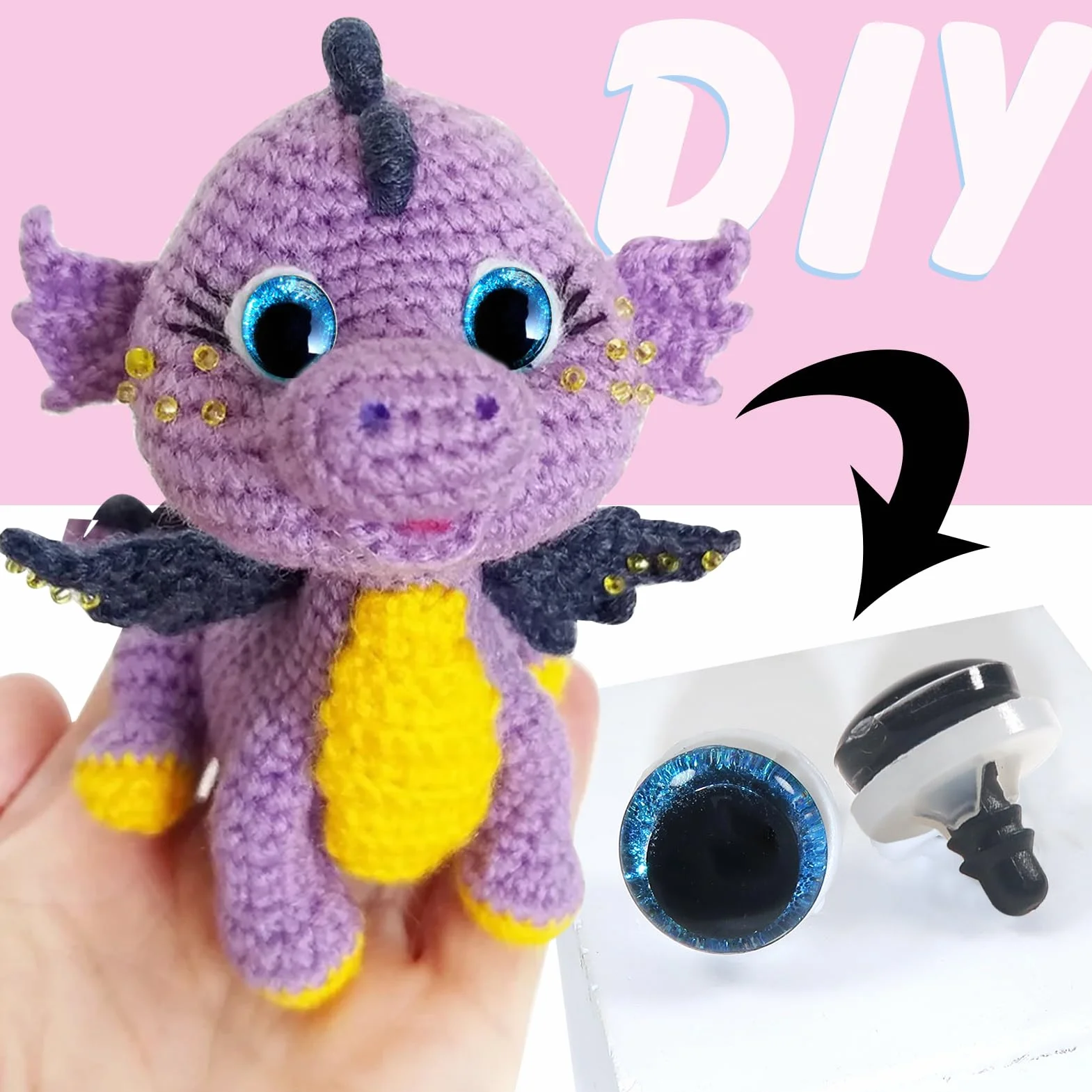 TOAOB 64 Pezzi Occhi di Sicurezza per Amigurumis 12 mm Colorati Glitter Occhi in Plastica con Rondelle per Bambole Animali Peluche