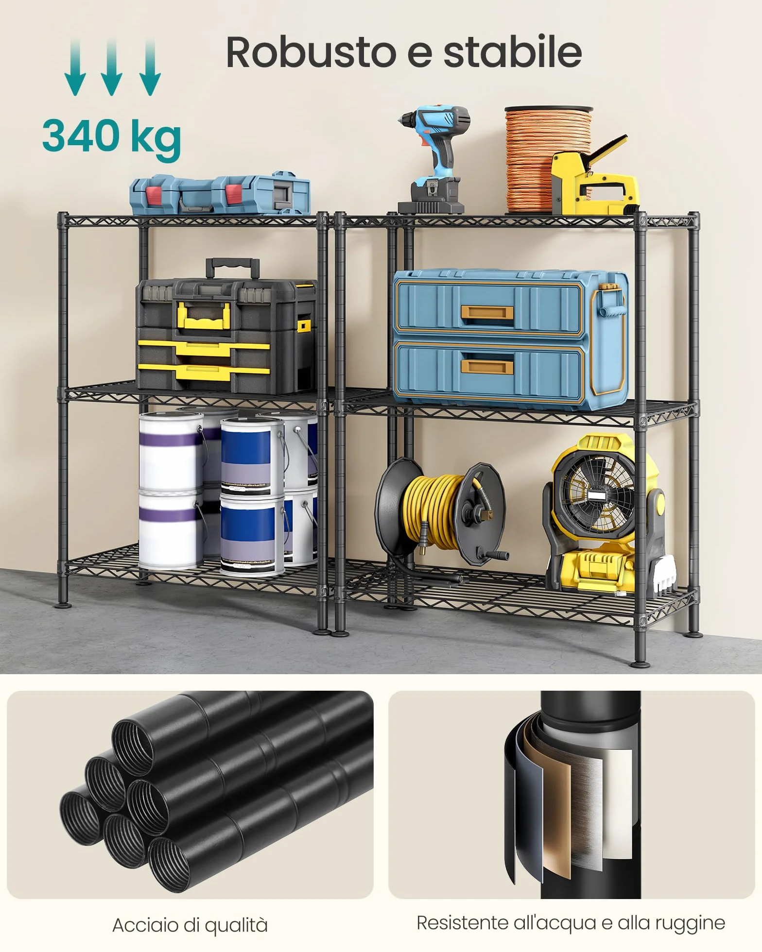 SONGMICS Scaffale Portaoggetti, Ripiani Regolabili, Scaffale di Stoccaggio, per Garage, Camera da Letto, Soggiorno, Cabina, Cucina, Dispensa, 3 Livelli, 30 x 60 x 77 cm, Nero Inchiostro LGR163BH01
