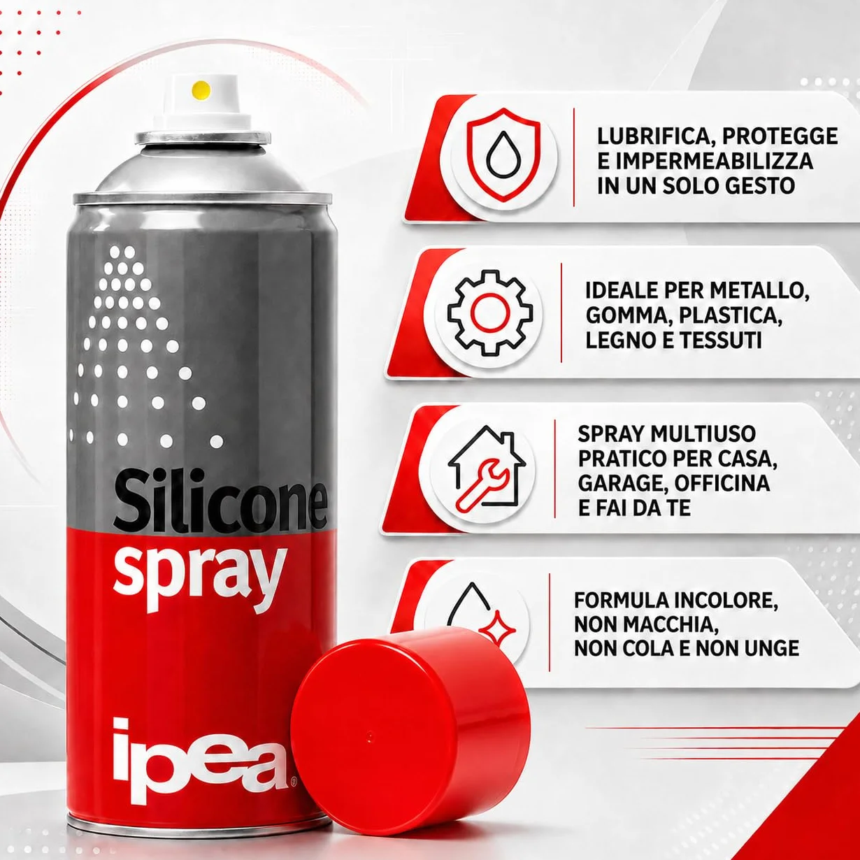 IPEA Spray al Silicone Lubrificante Protettivo Antiadesivo 400 ml 800 ml Bomboletta Spray Multiuso Incolore per Metallo Gomma Plastica Legno Tessuti Elettrodomestici