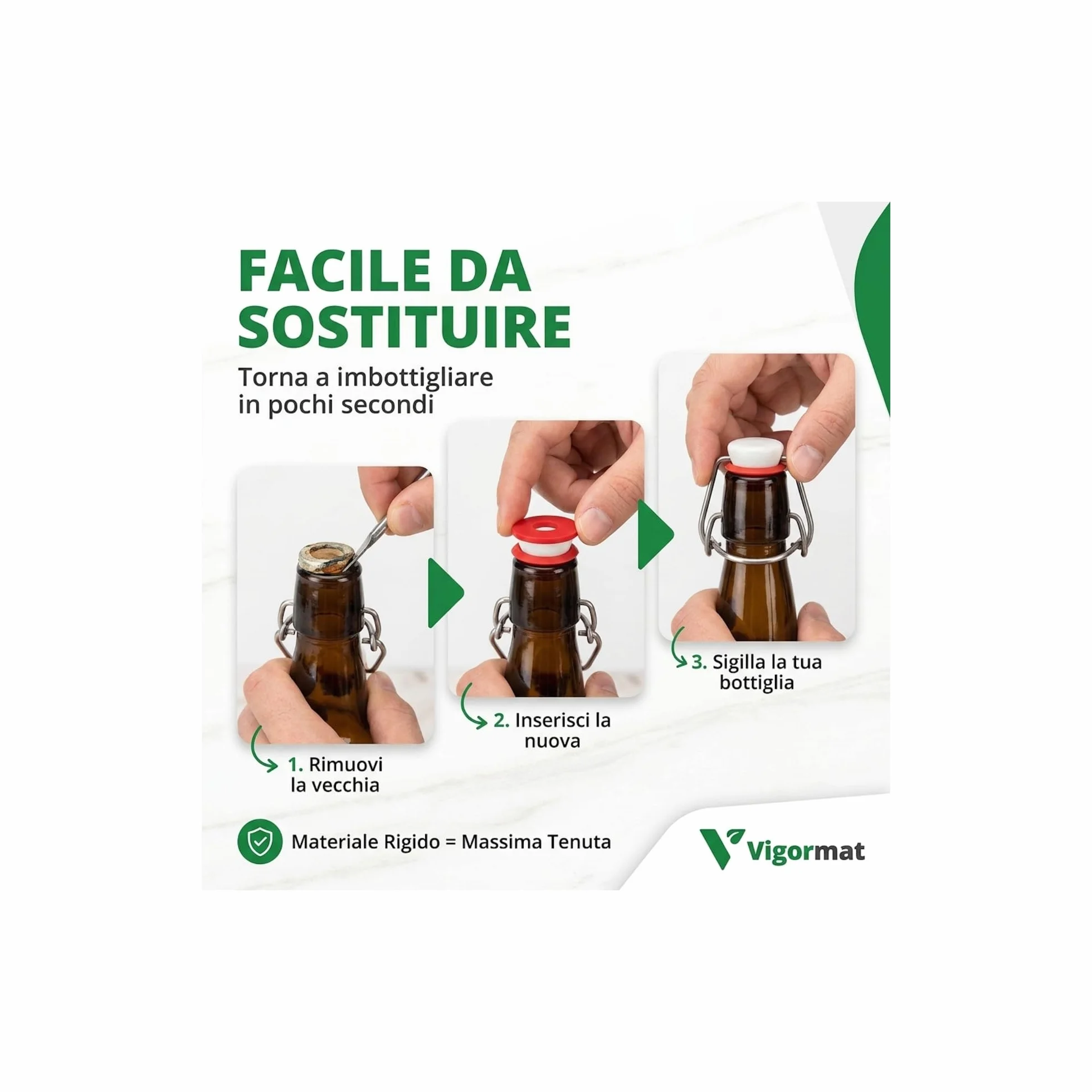 Guarnizioni per Bottiglie di Vetro in Gomma Universali Vigormat - 50 Pezzi Made in Italy