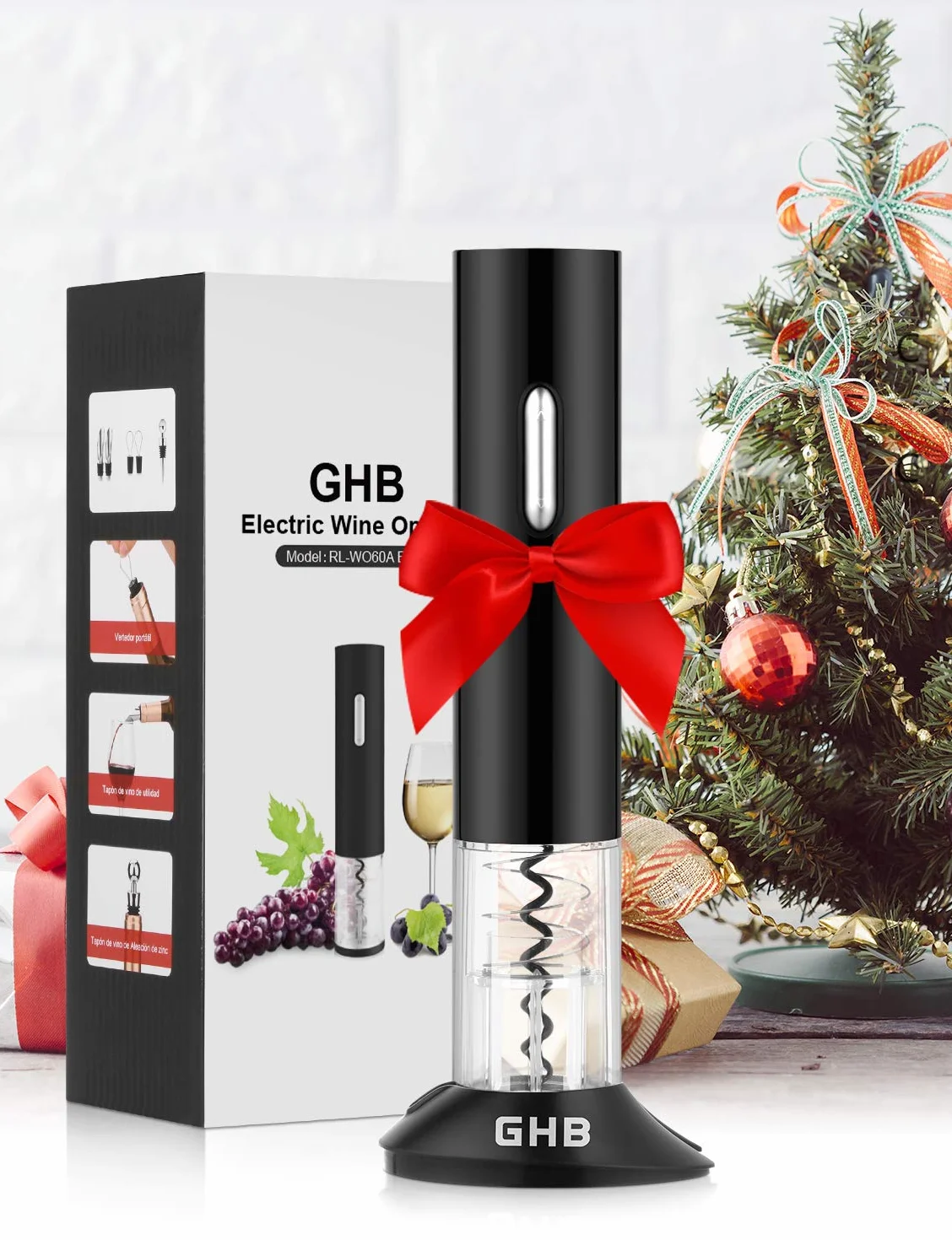 GHB Cavatappi Elettrico per Vino 8 in 1 Apribottiglie Elettrico con Base,Taglierina, Versatore,Tappo Regalo per Gli Amanti del Vino