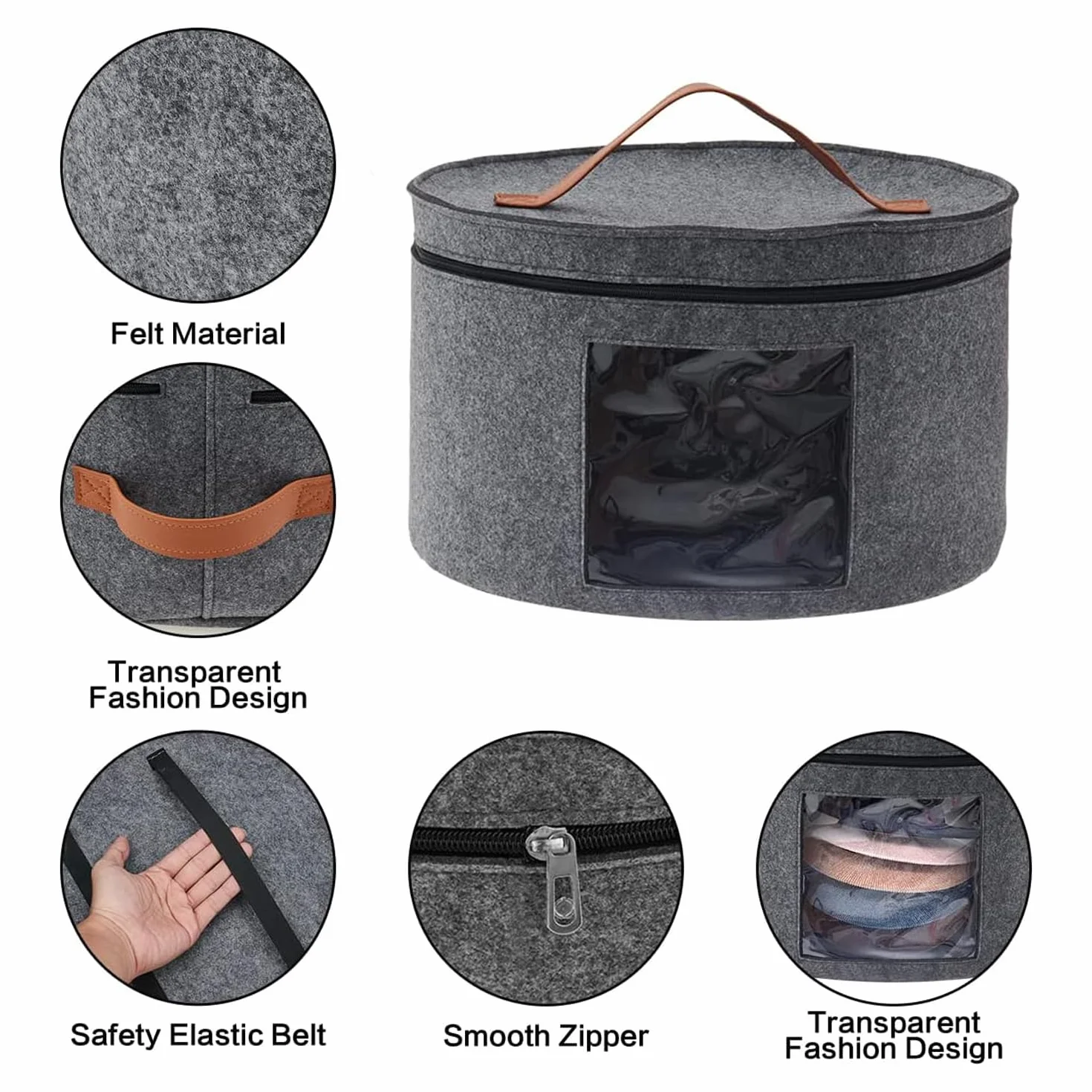 Contenitore Per Cappelli Pieghevole, Scatole Per Cappelli Rotonde Da Viaggio, Cappelliera, Cappelliera Rotonda Con Coperchio con Coperchio e Zip, Contenitori da Viaggio Rotondi(Grigio Medio)